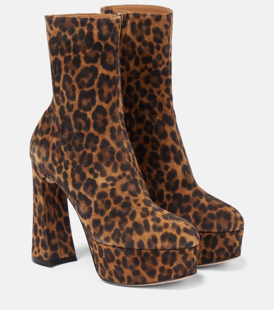 Leopard-print suede platform ankle boots - 1