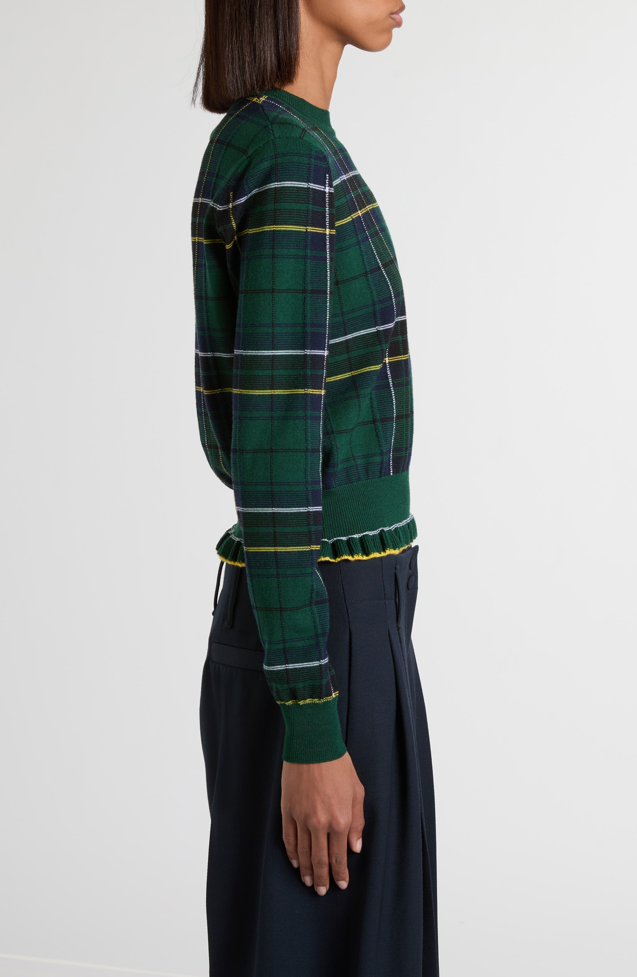 McQueen Check Peplum Wool Sweater in Green/Blue/Yellow at Nordstrom - 4