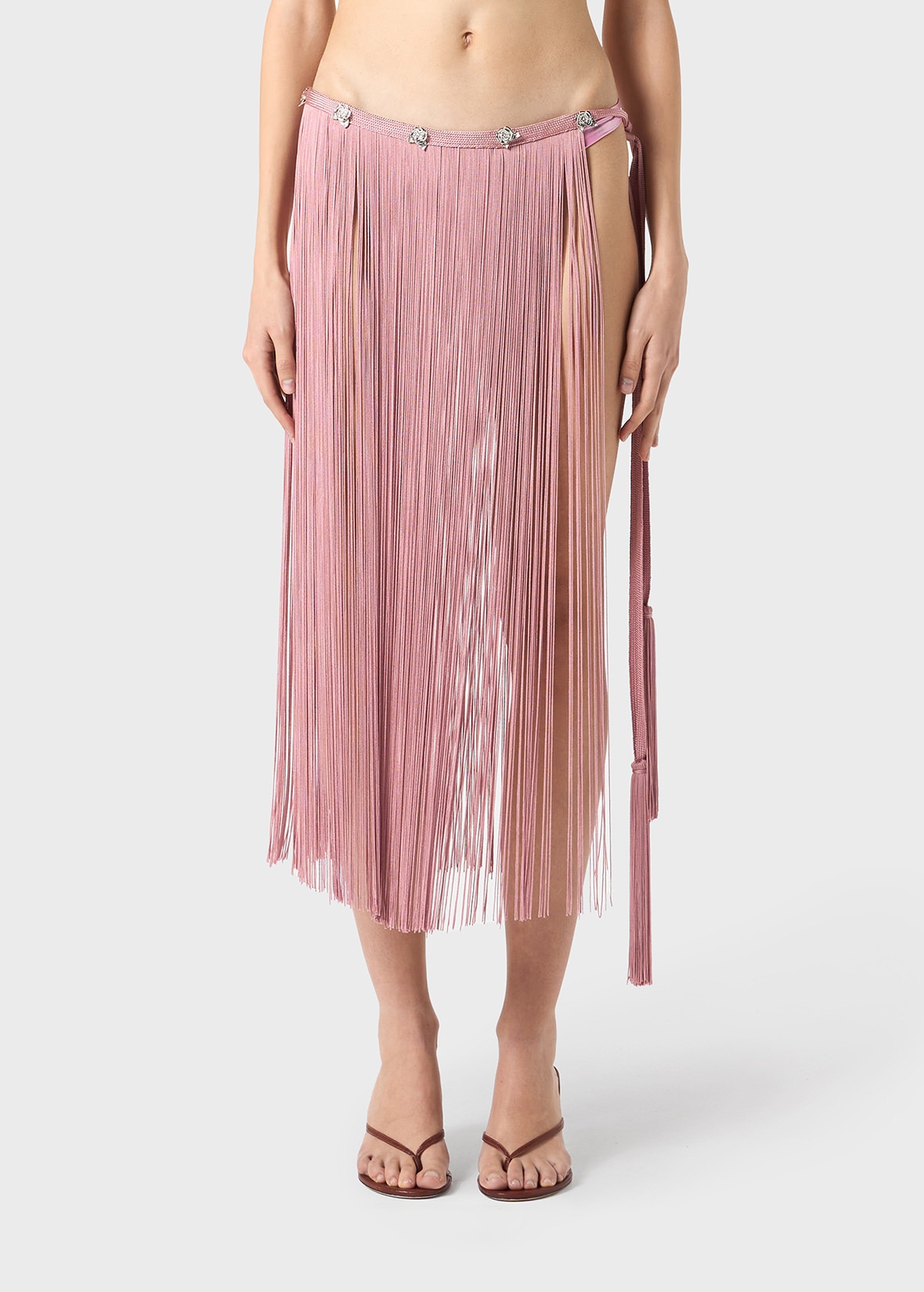 PAREO-STYLE SKIRT WITH FRINGES AND JEWEL-DETAILS - 3