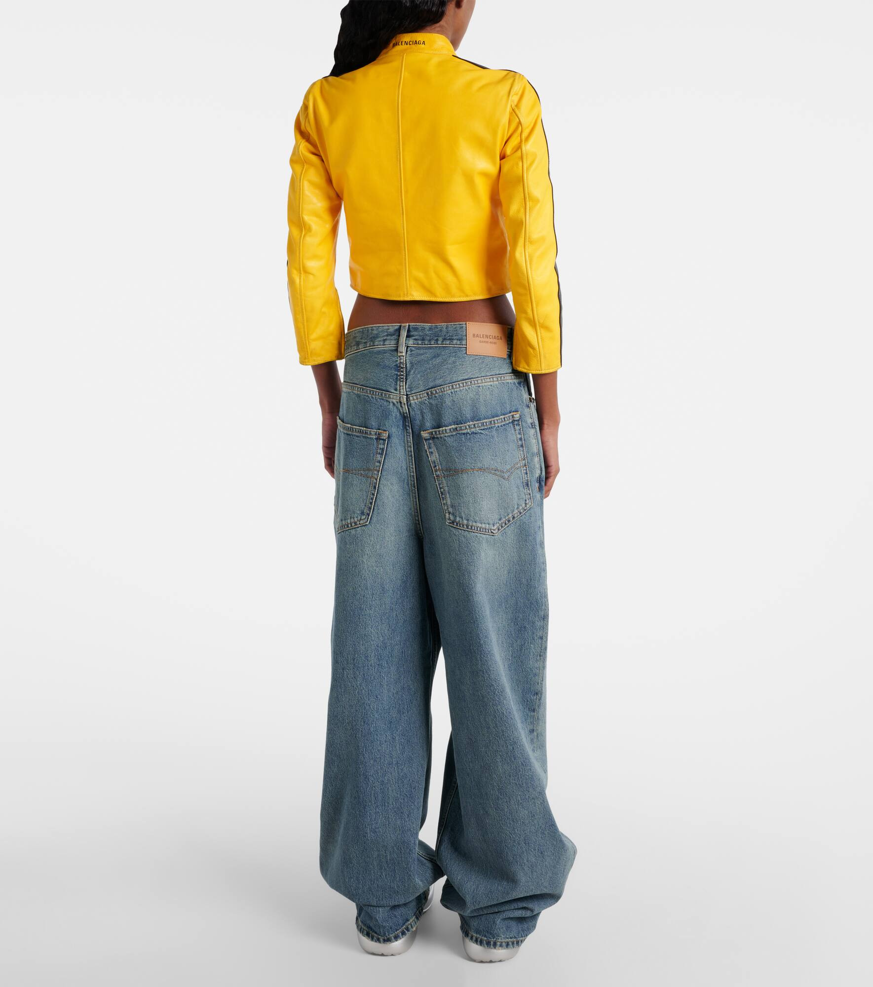 Cropped leather jacket - 3