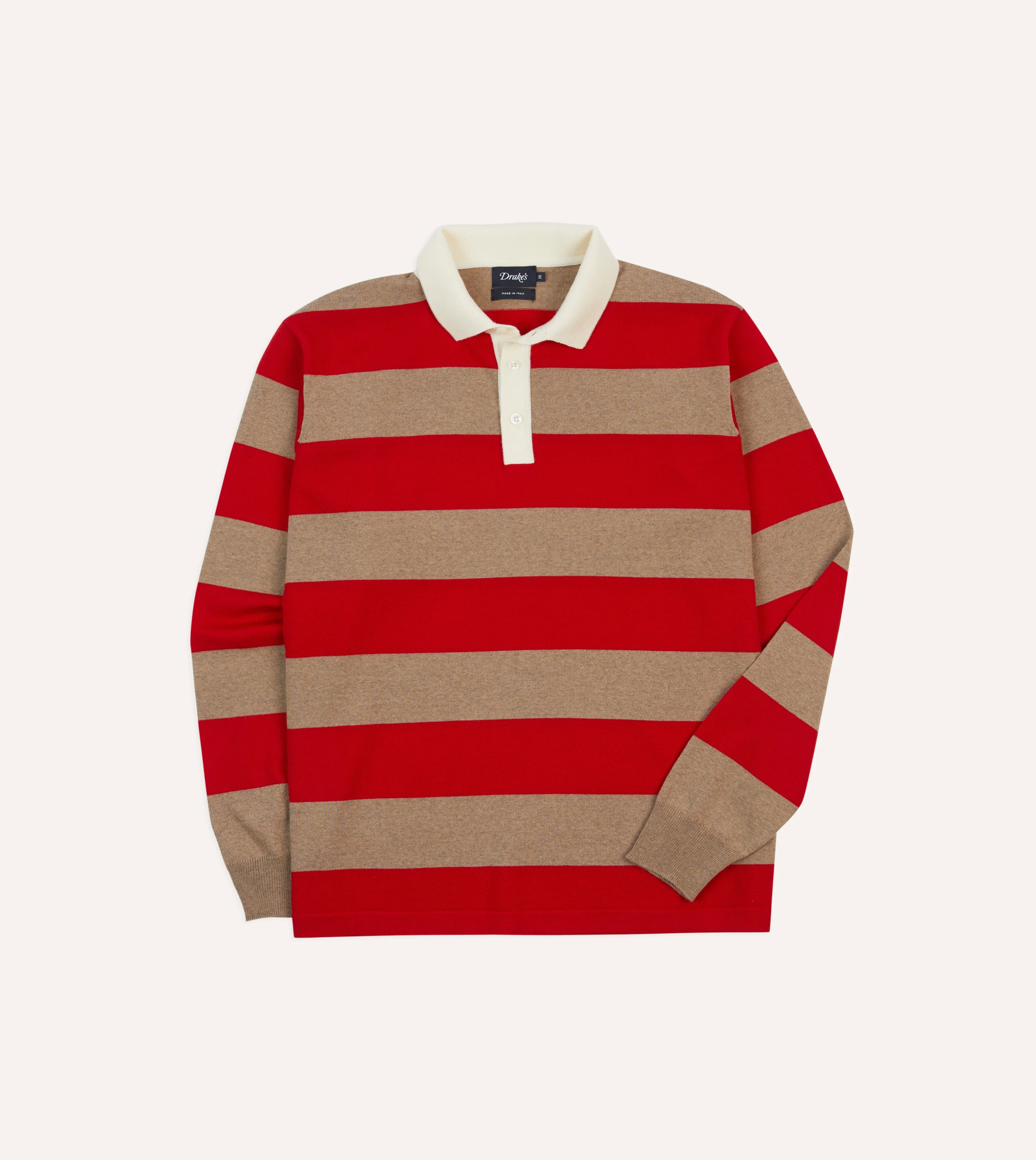 Red and Tan Block Stripe Knitted Rugby Shirt - 1