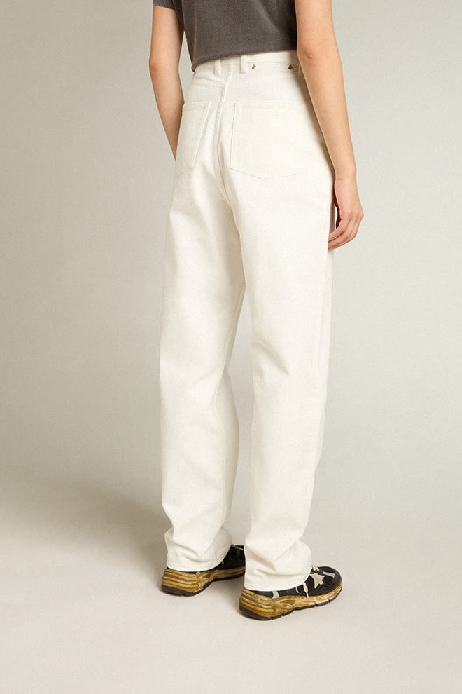 Women's optical white-colored cotton denim pants - 5