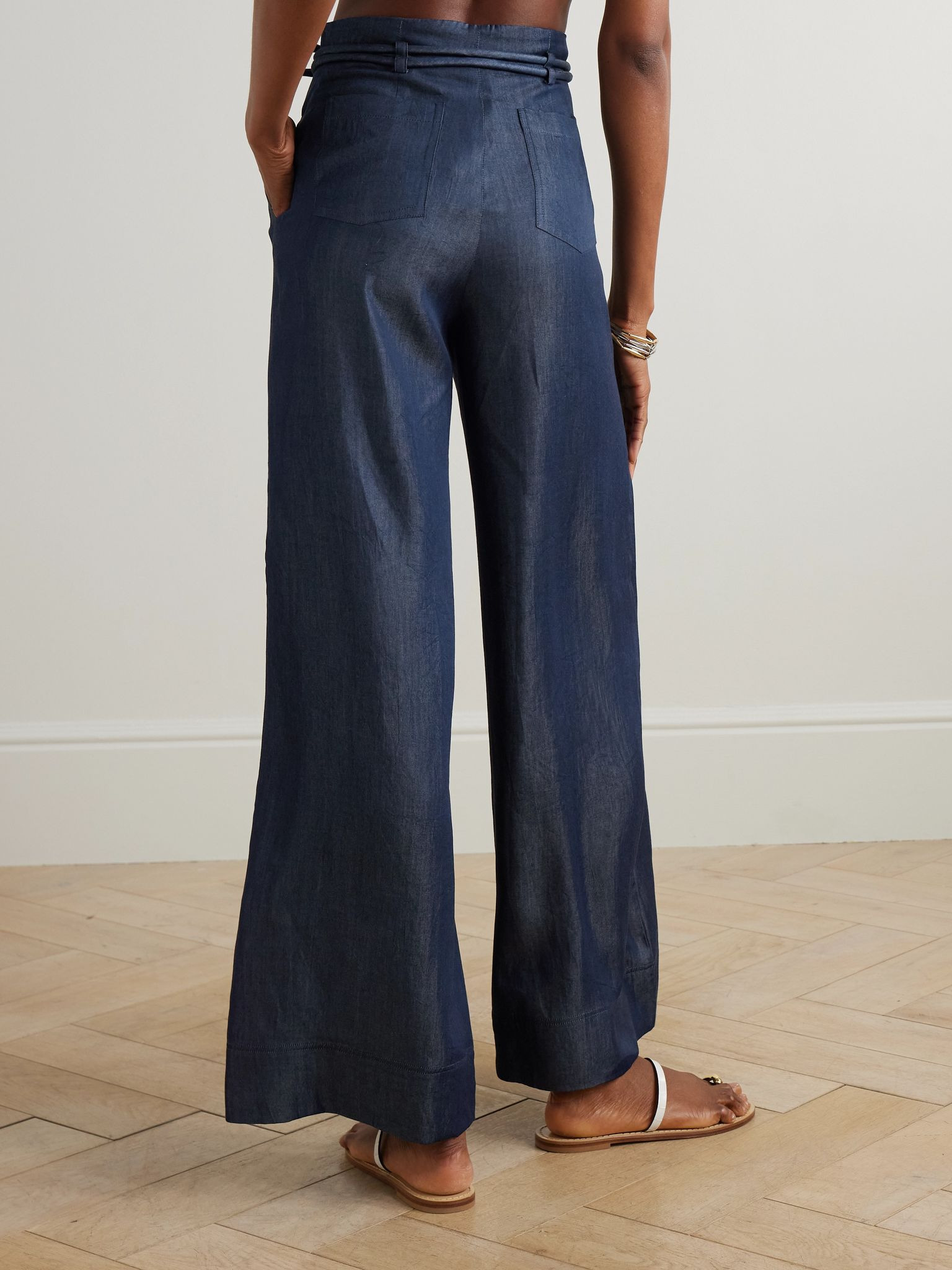 Belted TENCEL wide-leg pants Indigo - 3