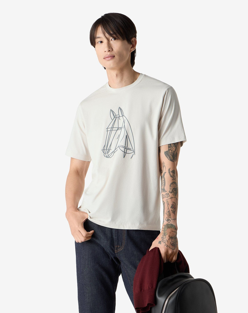 CORNELIANI White crewneck jersey t-shirt with print outlook