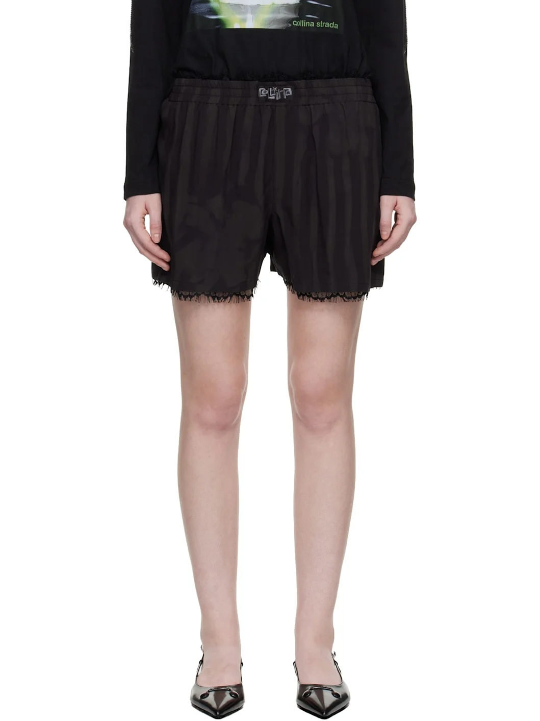 Black Wavy Flower Stripe Mini Odeon Boxer Shorts - 1