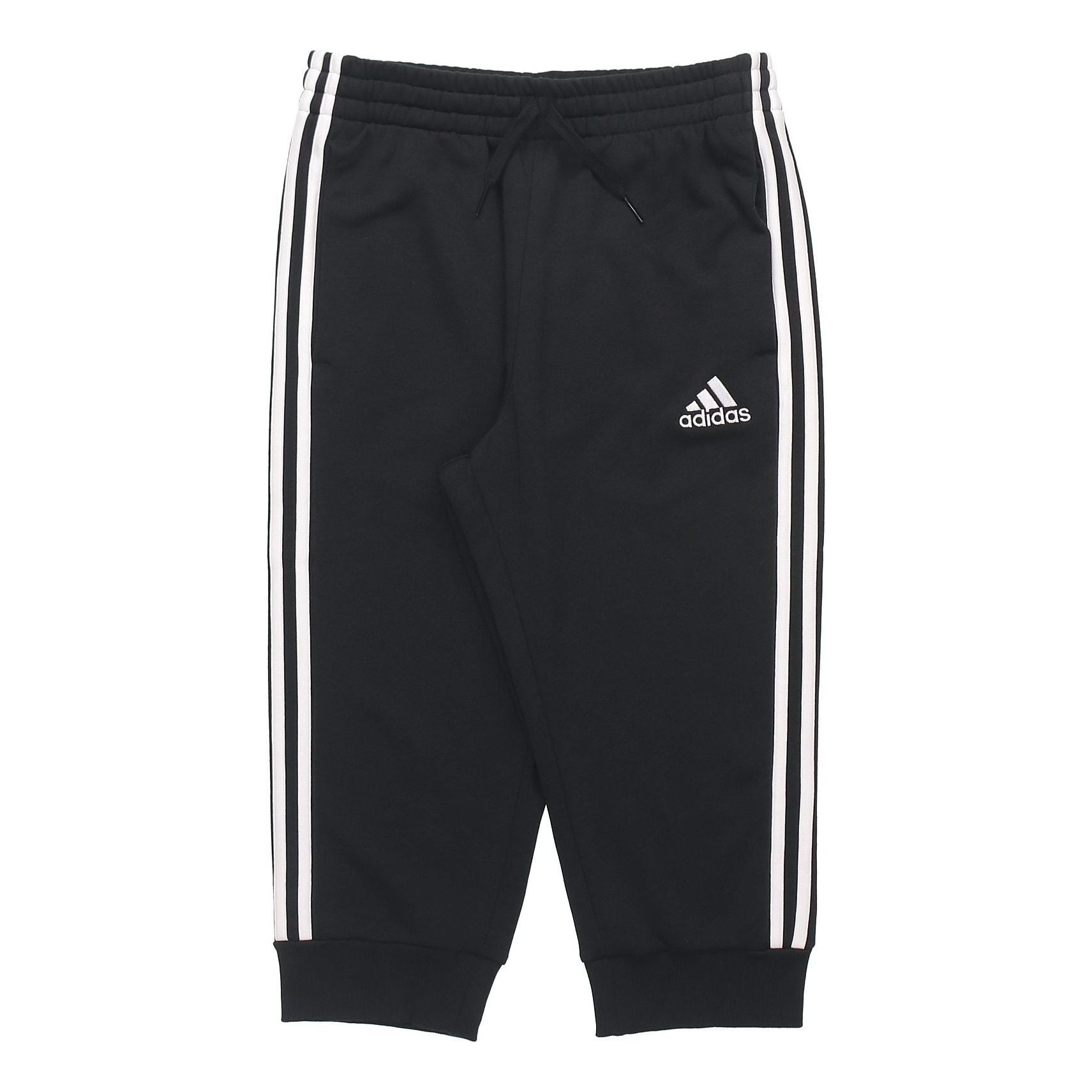 adidas M 3s Ft Tc 34pt Logo Embroidered Stripe Knit Bundle Feet Cropped Pants Black GK8987 - 1