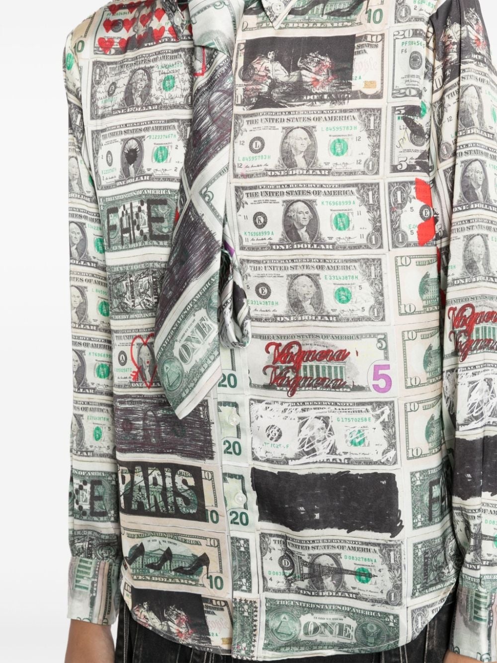 dollar-print tie-detail shirt - 5