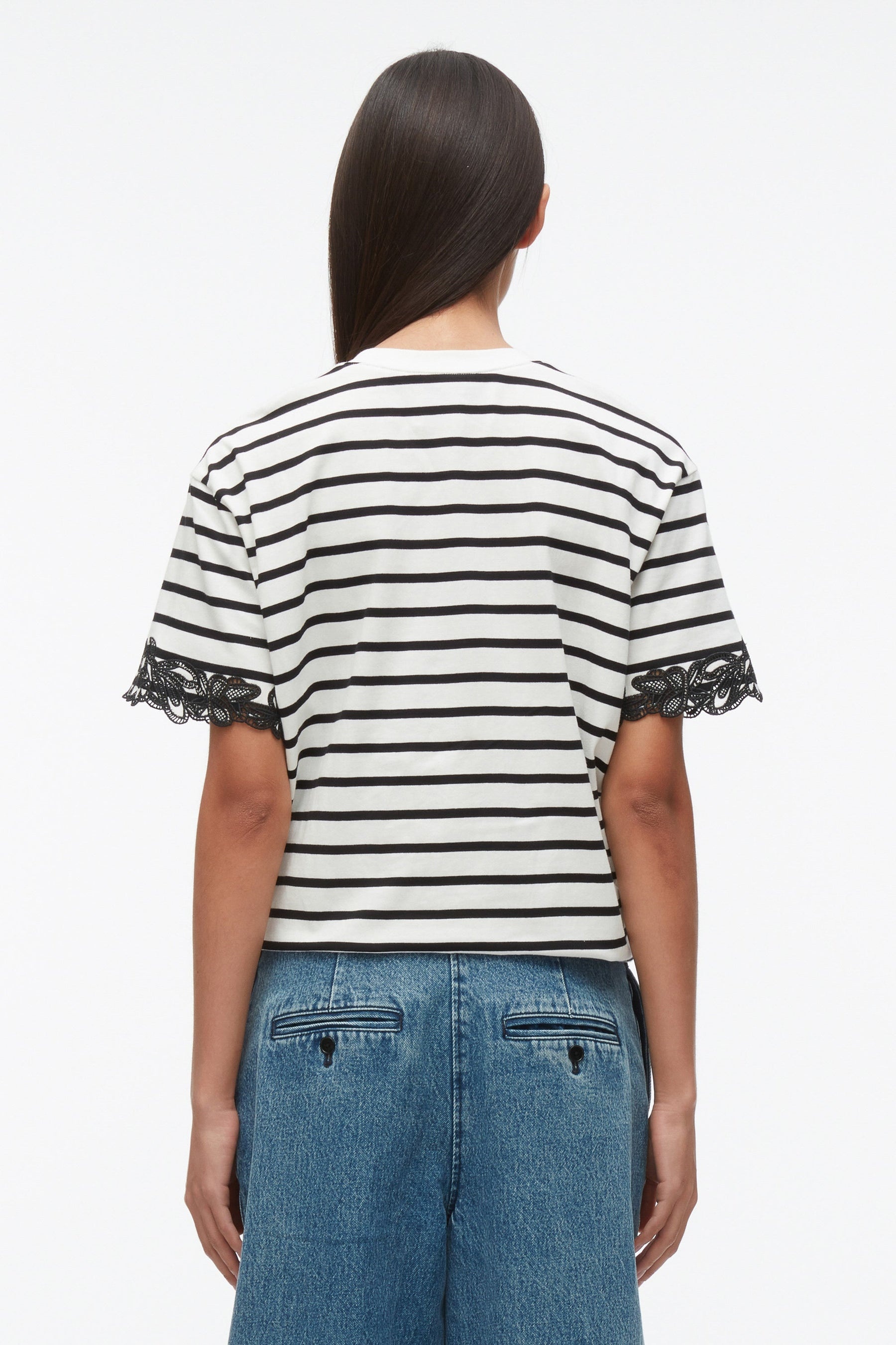 Draped Tee with Lace Embroidery - 4