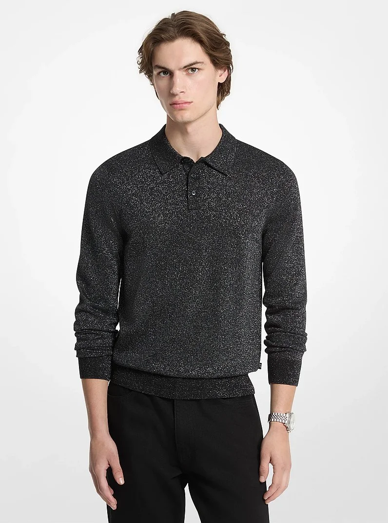 Metallic Wool Polo Sweater - 1