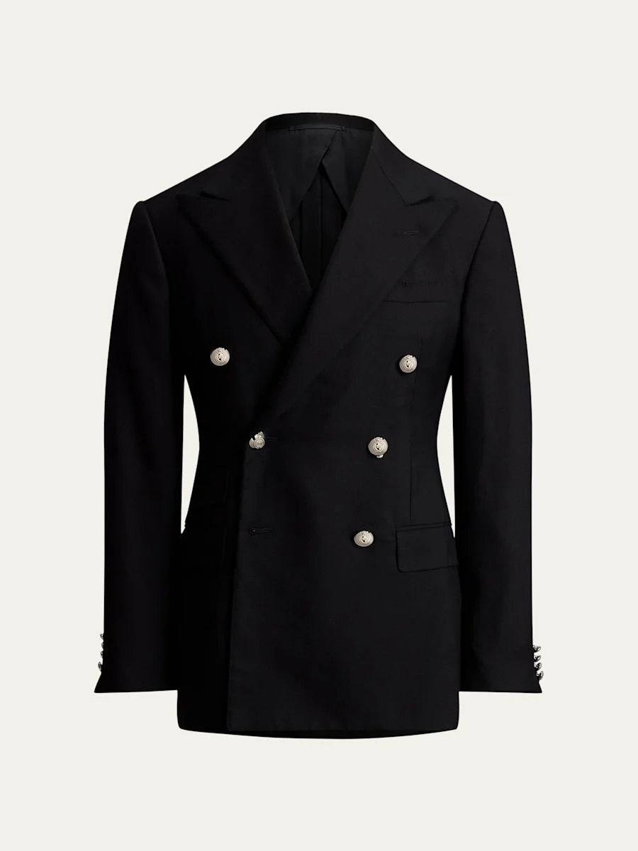 Men's Cashmere and Wool Peak Lapel Double-Breasted Blazer - 1