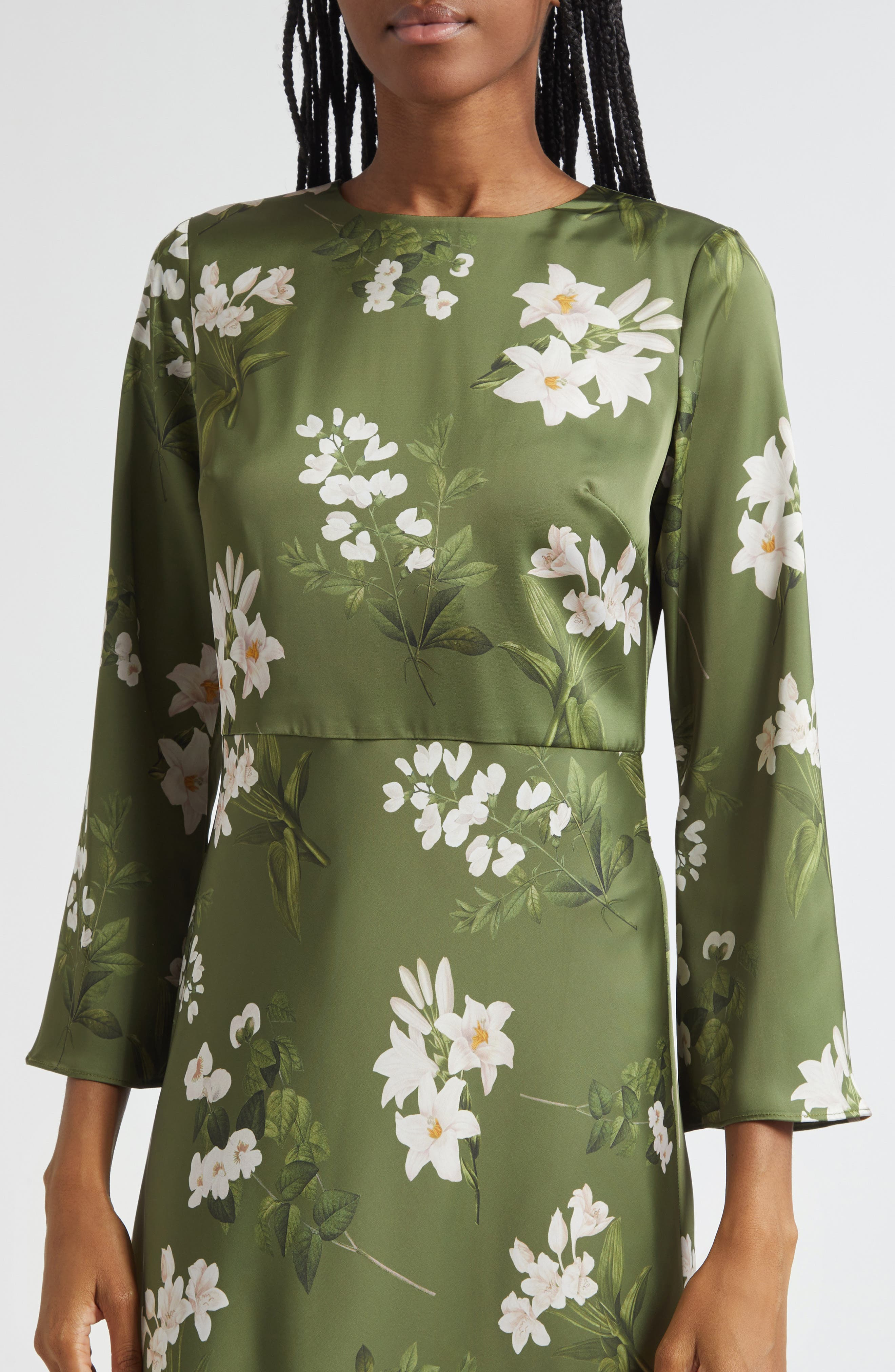 Sachin & Babi Tyra Floral Long Sleeve Satin Midi Dress in Moss Formosa at Nordstrom - 4