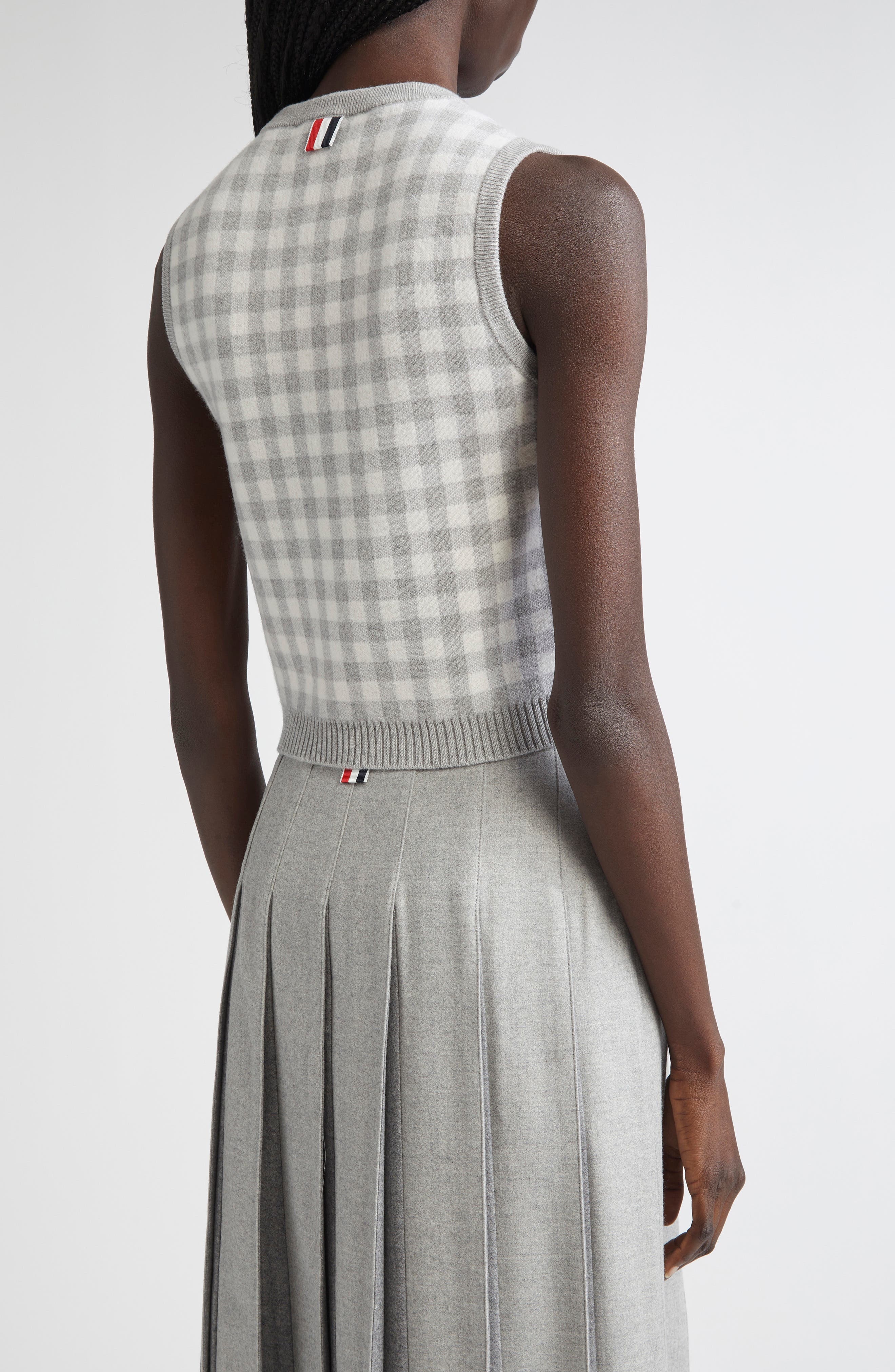 Thom Browne Fun-Mix Gingham Check Bird's Eye Cashmere Sweater Vest in Seasonal Combo at Nordstrom - 3