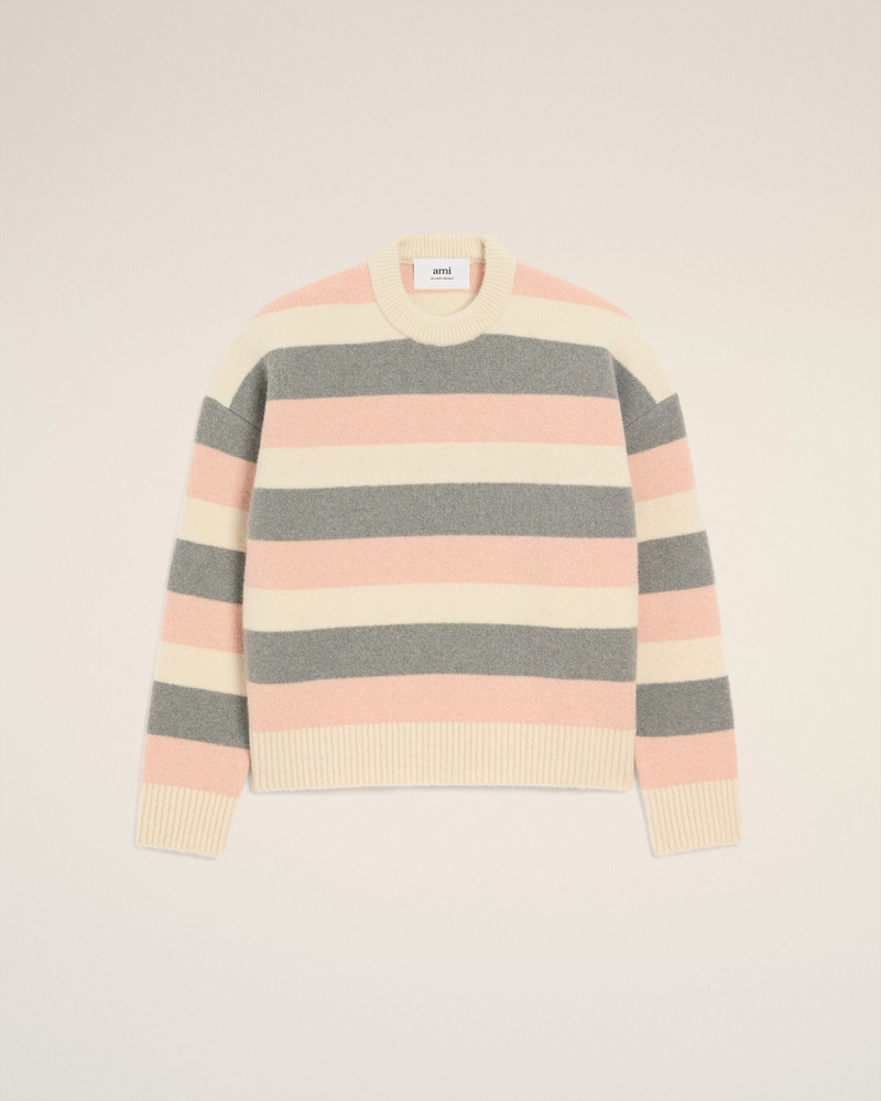 GREY ALPACA STRIPED CREWNECK SWEATER 1