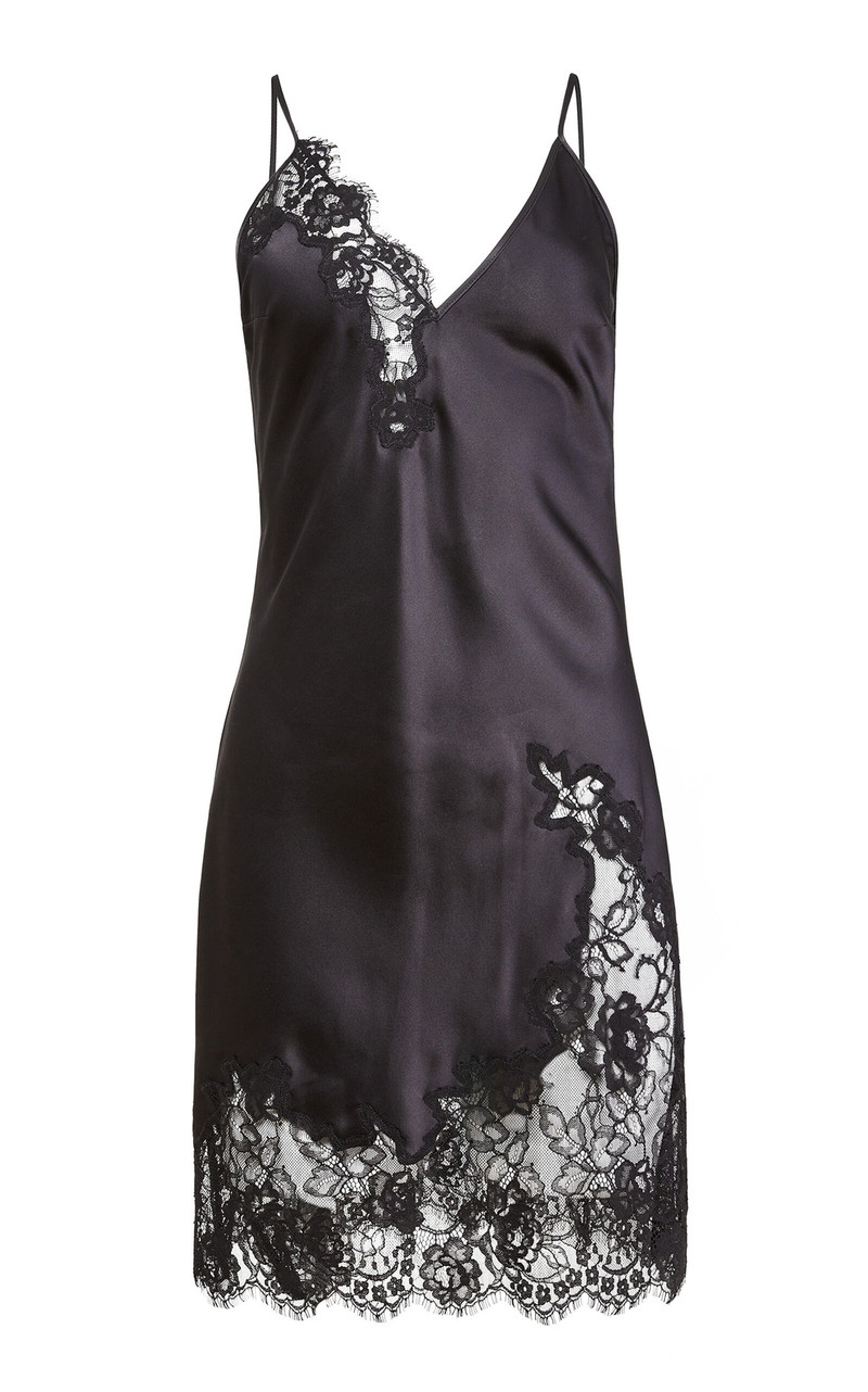 Juliet Lace-Trimmed Silk Charmeuse Mini Dress black 1