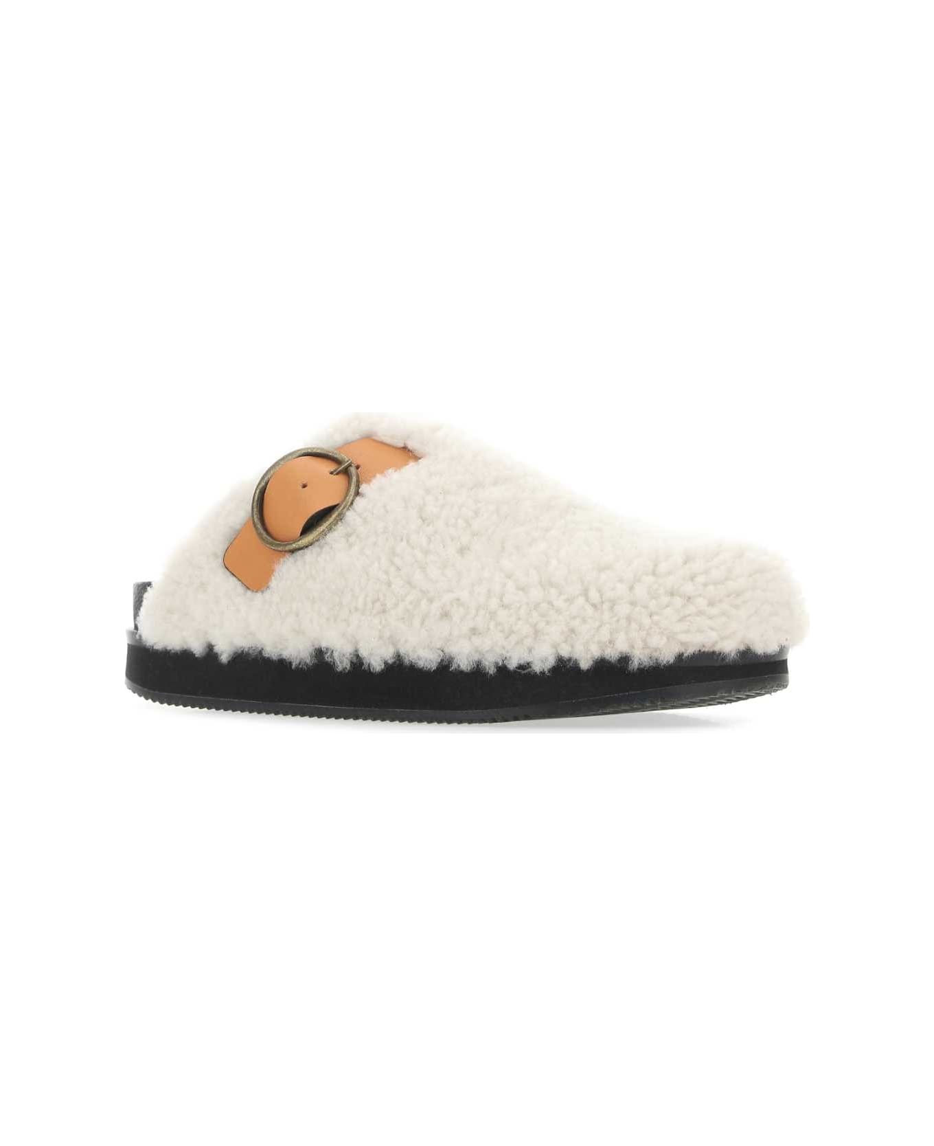 Ivory Shearling Footb Slippers - 2