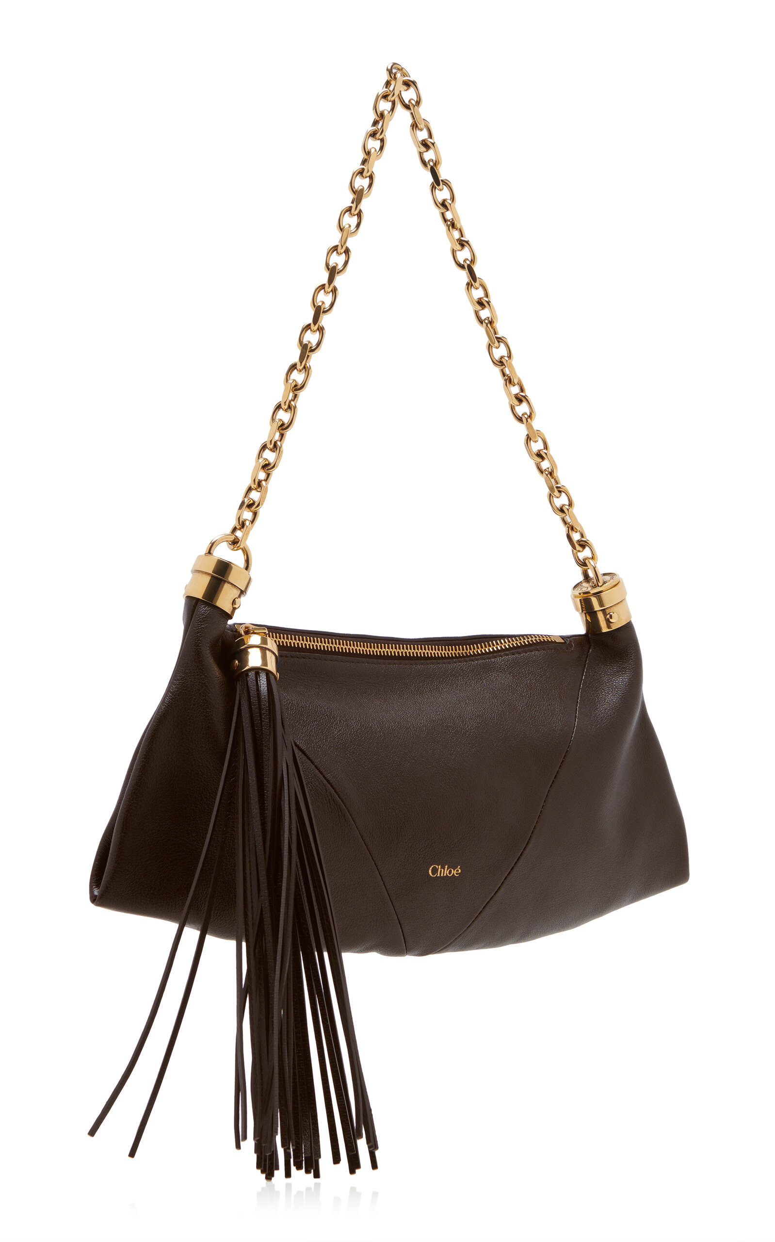 Tassel-Embellished Leather Foulard Bag brown - 3
