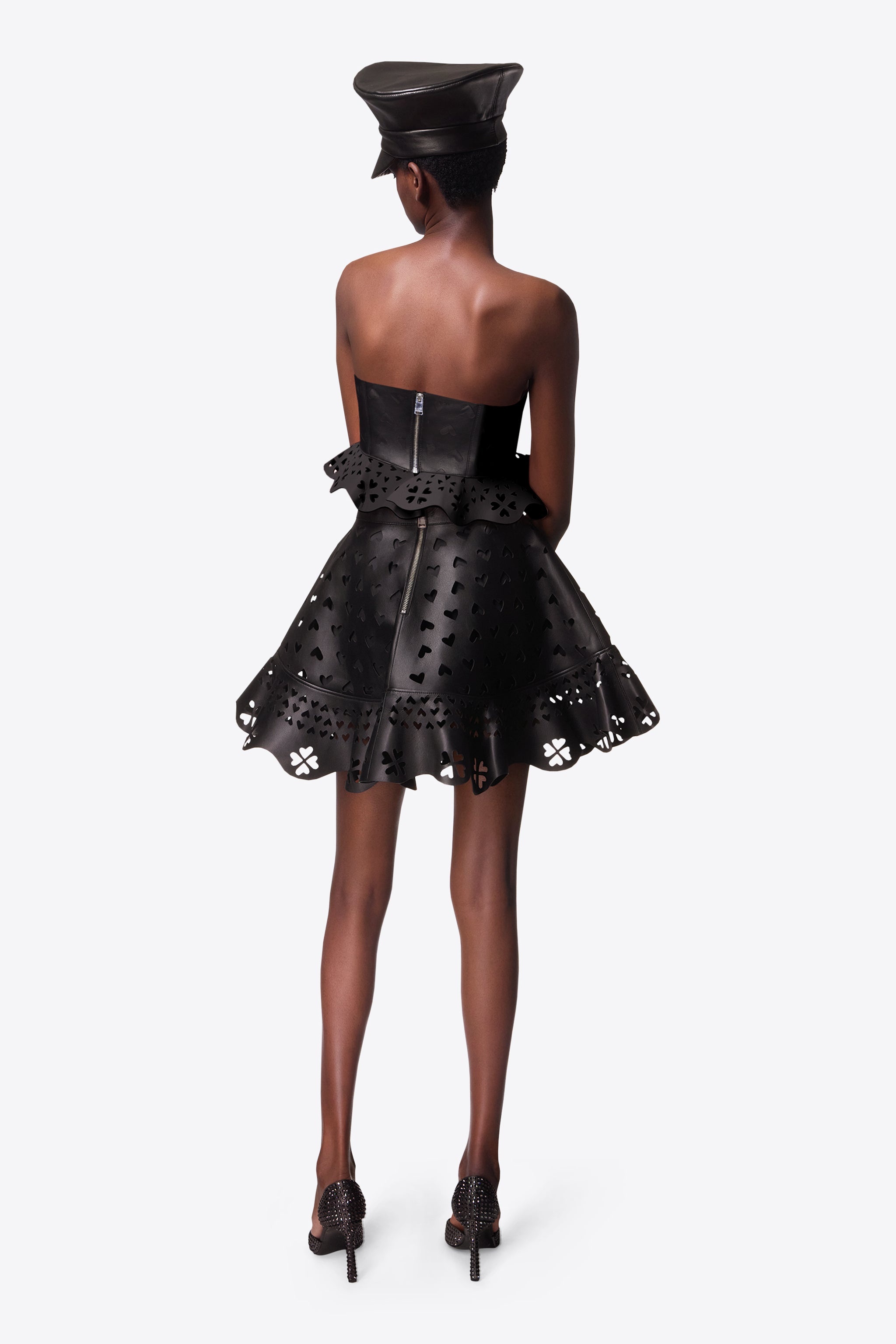 LASER-CUT LEATHER HEART MINI SKIRT - 6
