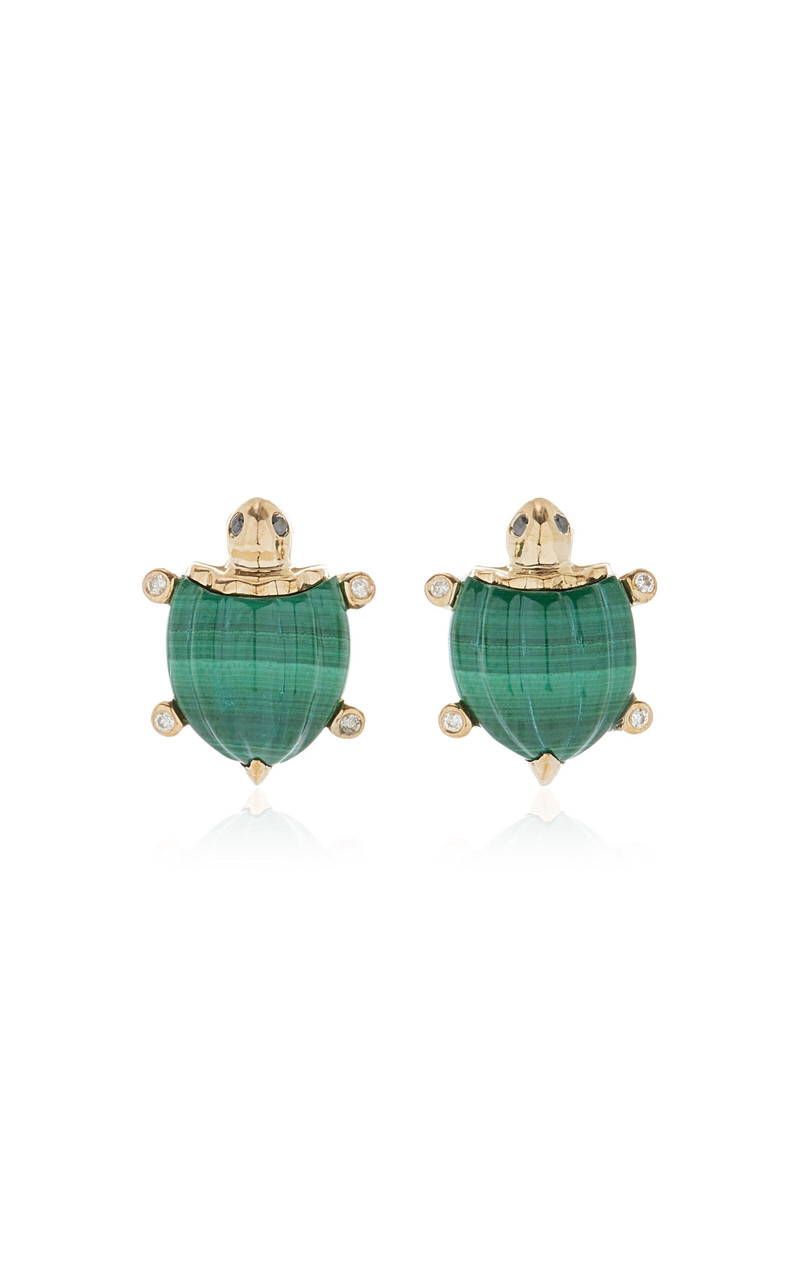 9K 노란색 골드 Malachite, 다이아몬드 귀걸이 녹색 1