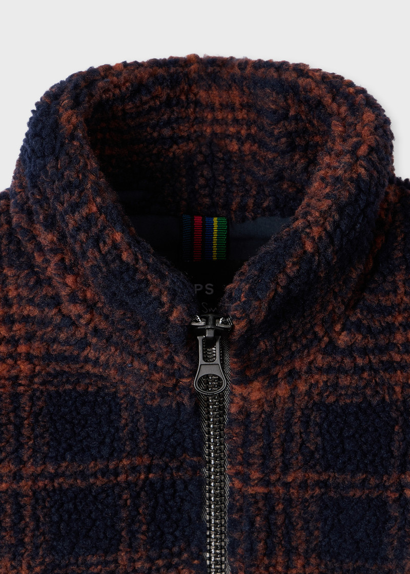 Paul Smith Navy and Orange Check Zip Fleece Jacket outlook