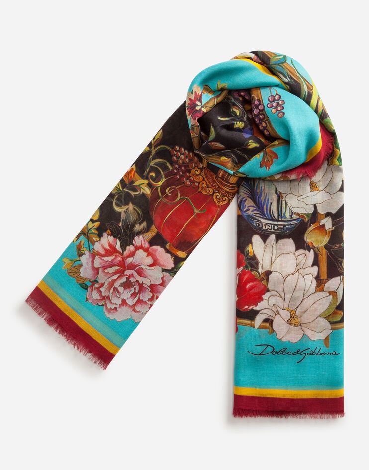 Scarf in modal and cashmere with Silk road print: 140 x 140cm- 55 x 55 inches - 3