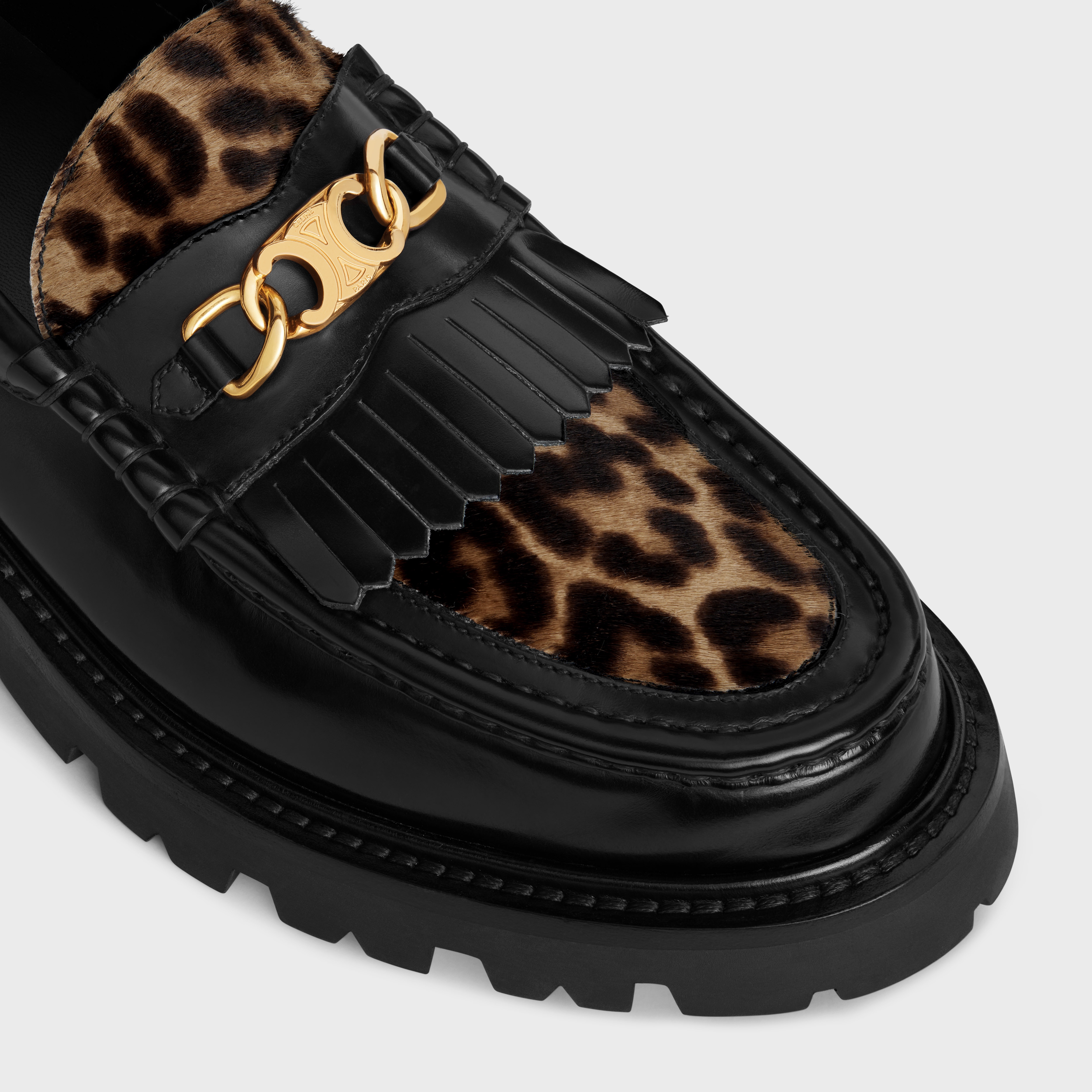 MARGARET LOAFER WITH TRIOMPHE in POLISHED BULL & LEOPARD PRINTED HAIRY CALFSKIN CAL - 4