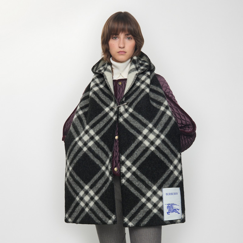 Check Wool Hooded Scarf 3