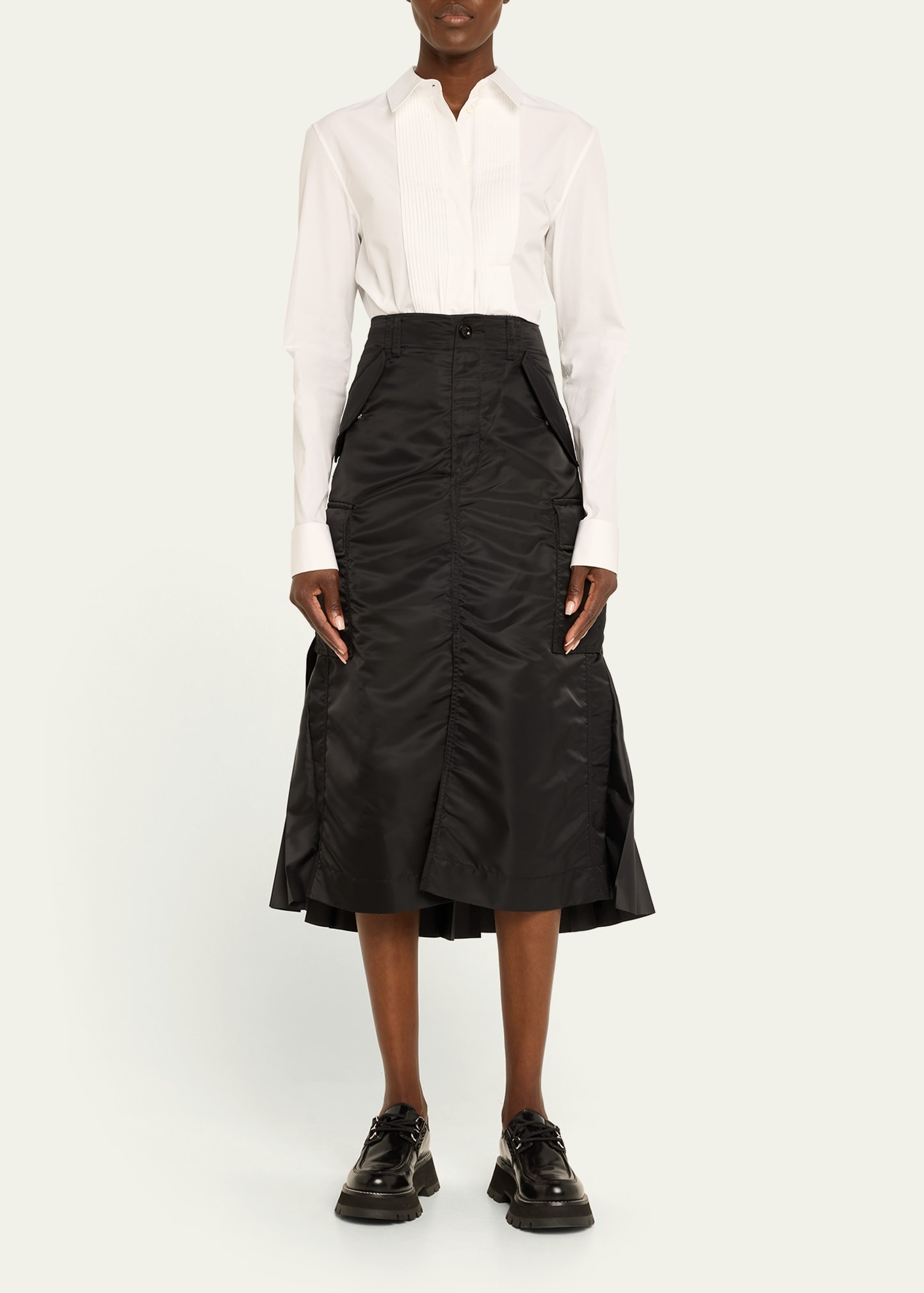 Nylon-Twill Pleated Cargo Midi Skirt - 2