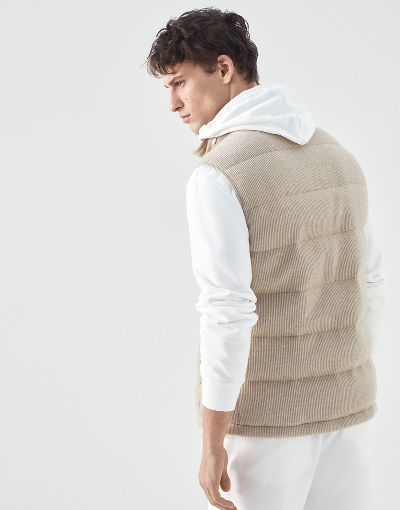 Brunello Cucinelli Cashmere English rib knit down vest with packable hood outlook