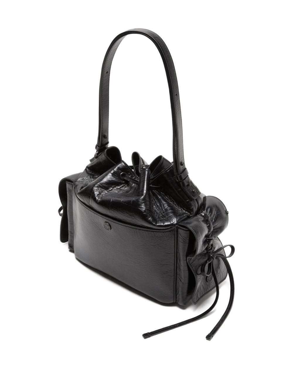 drawstring ruffled leather shoulder bag - 3