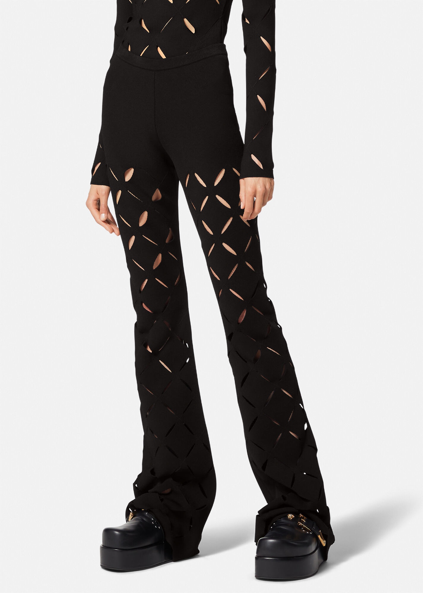 Slashed Knit Flared Pants - 3