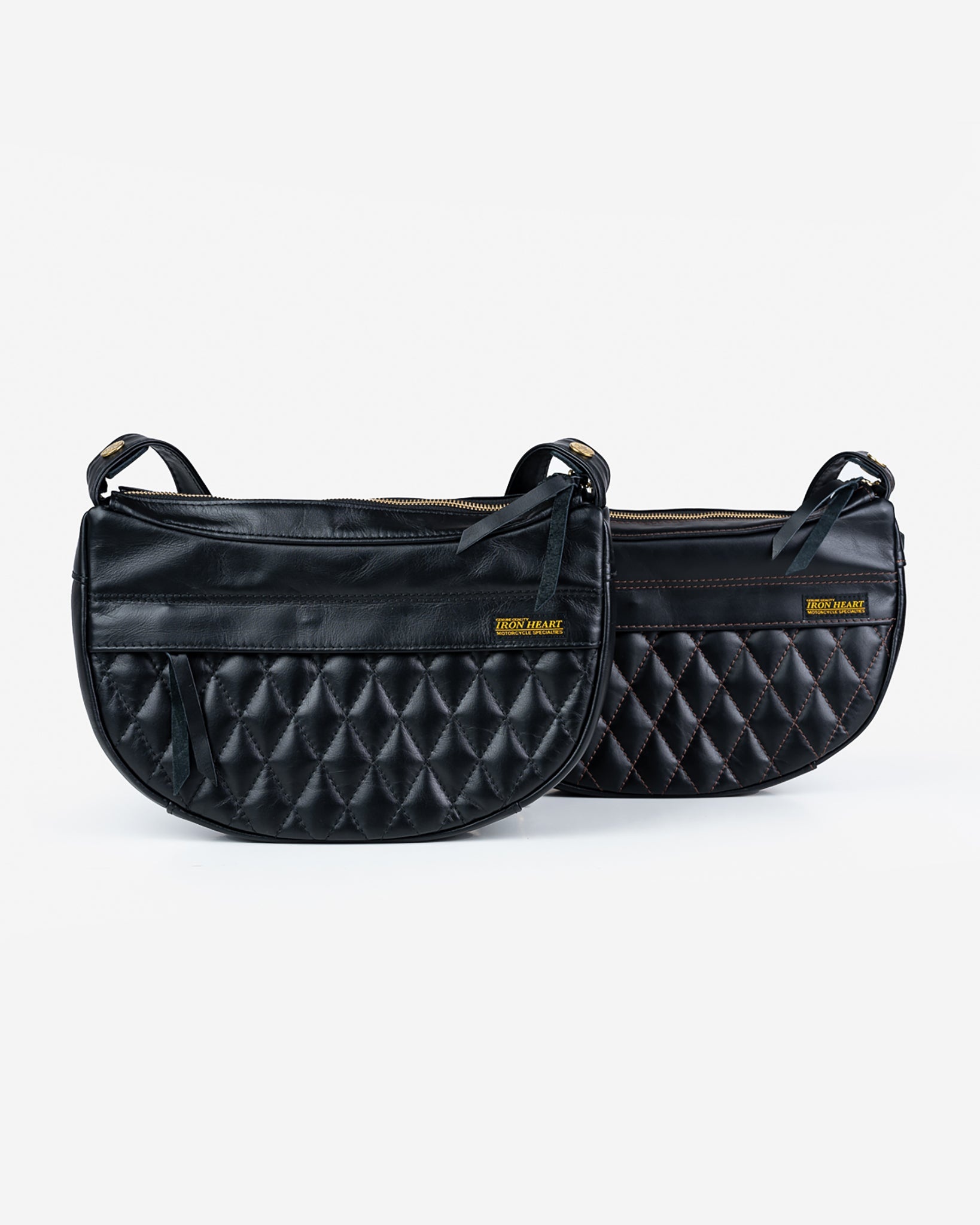IHE-42 Leather Diamond Stitched Shoulder Bag - Black - 8