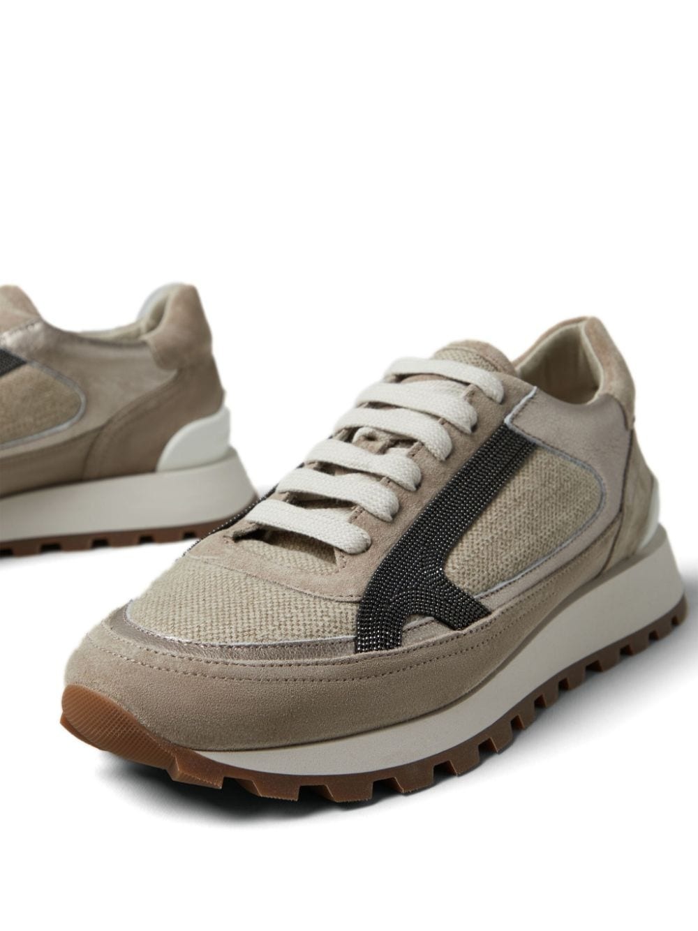 Monili-embellished panelled sneakers - 4