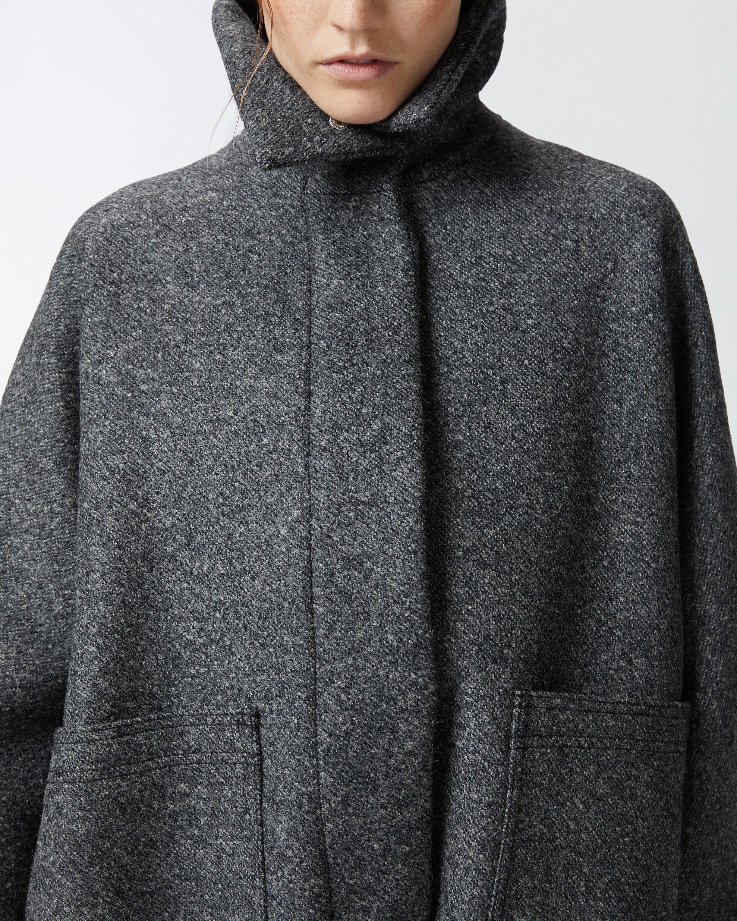 CLOTH PEA COAT WITH HIGH COLLAR - 5