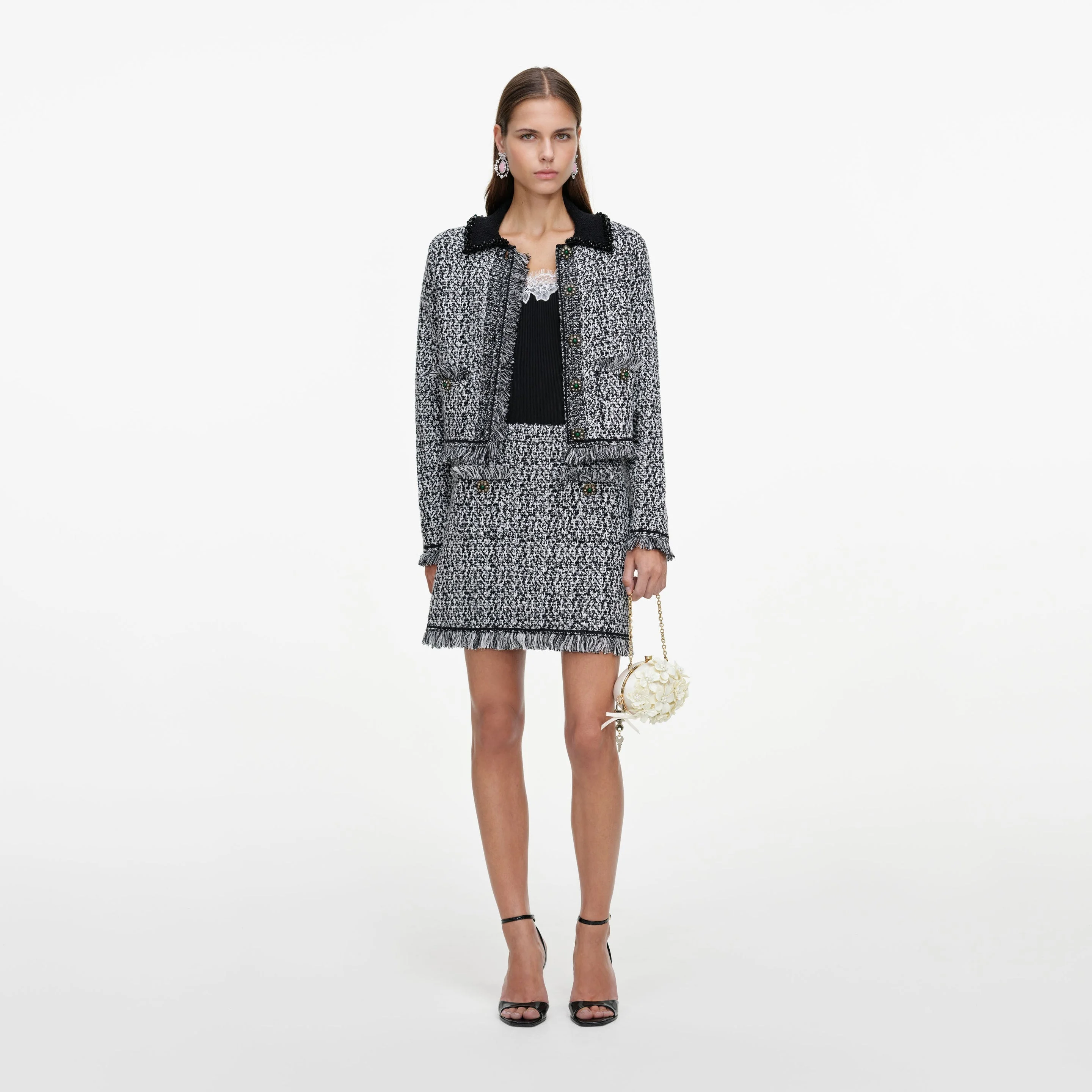 Black And White Textured Knit Jacket - 1