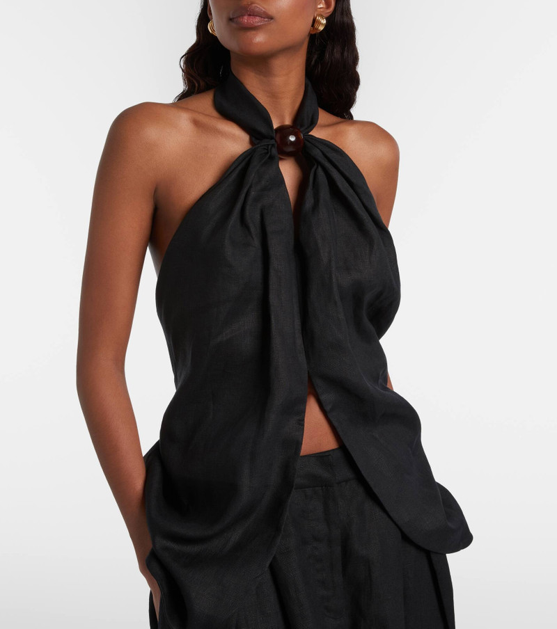 Biba embellished halterneck linen top 3