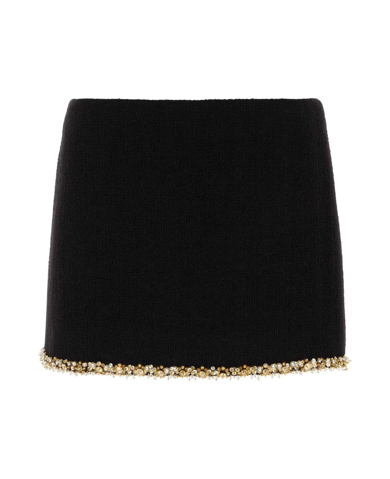 Black Tweed Mini Skirt - 1