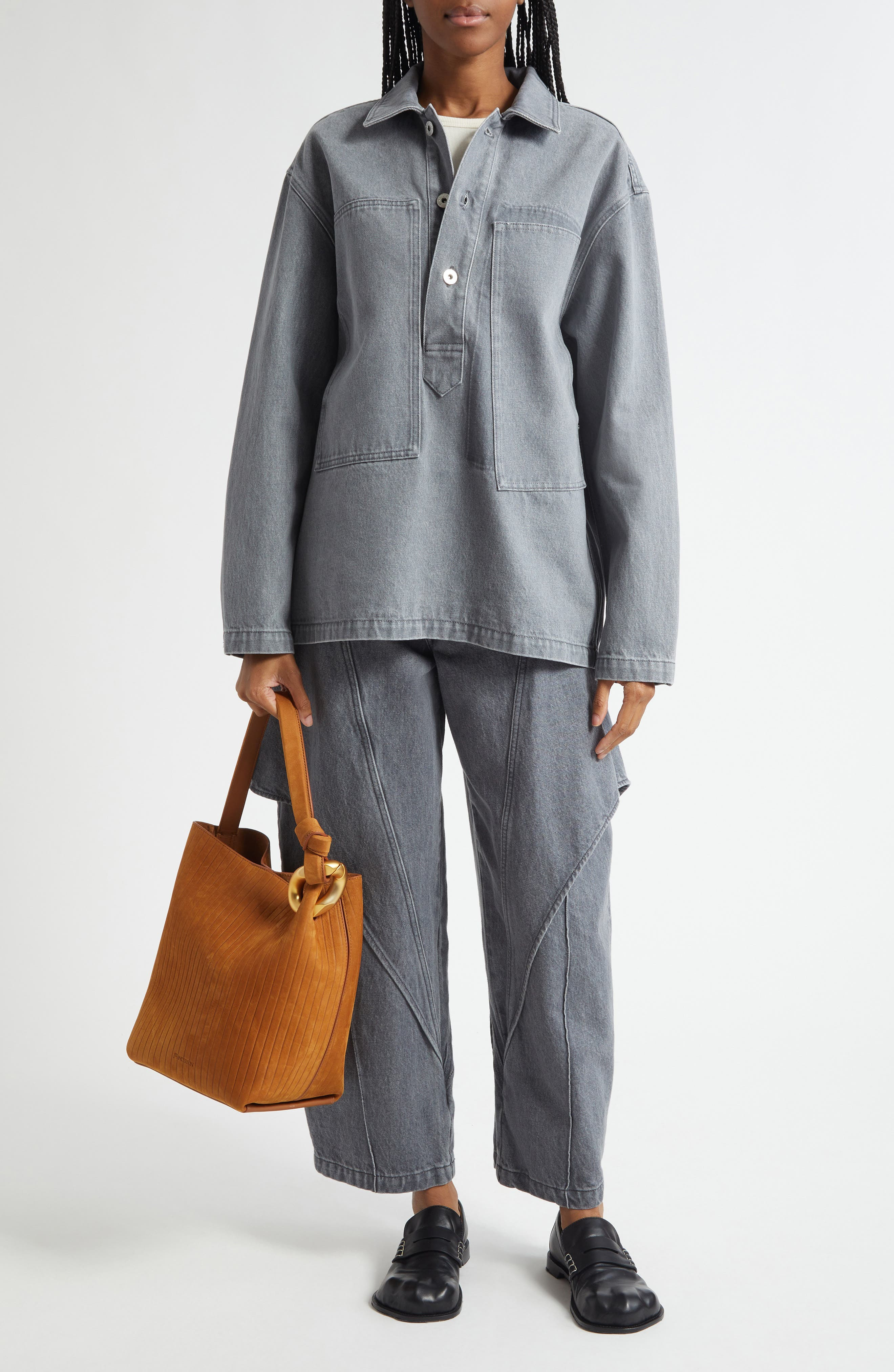JW Anderson Patch Pocket Denim Rugby Shirt in 906 Light Grey at Nordstrom - 2