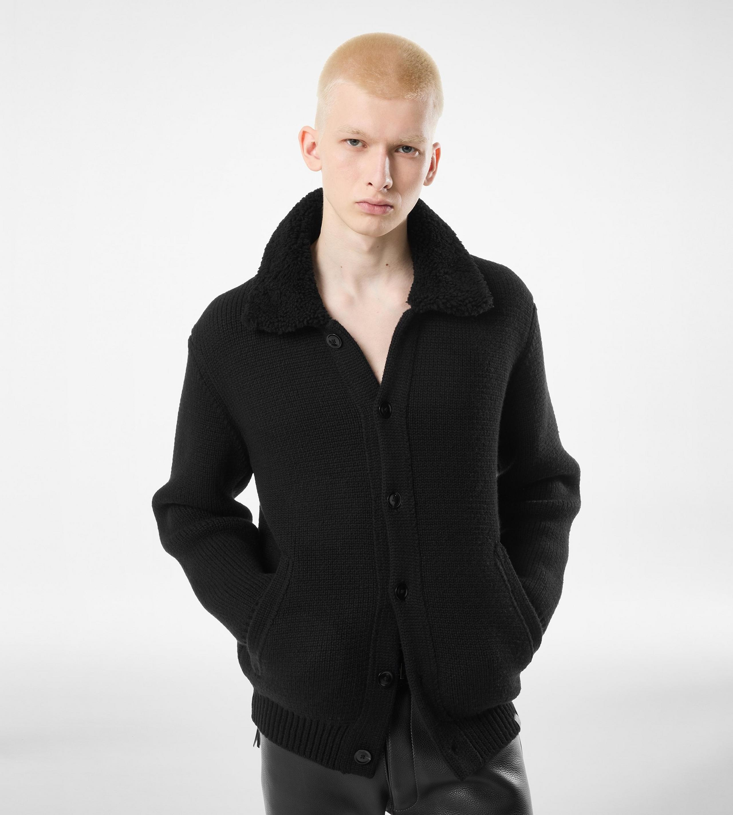 SHEARLING COLLAR CASHMERE CARDIGAN - 3