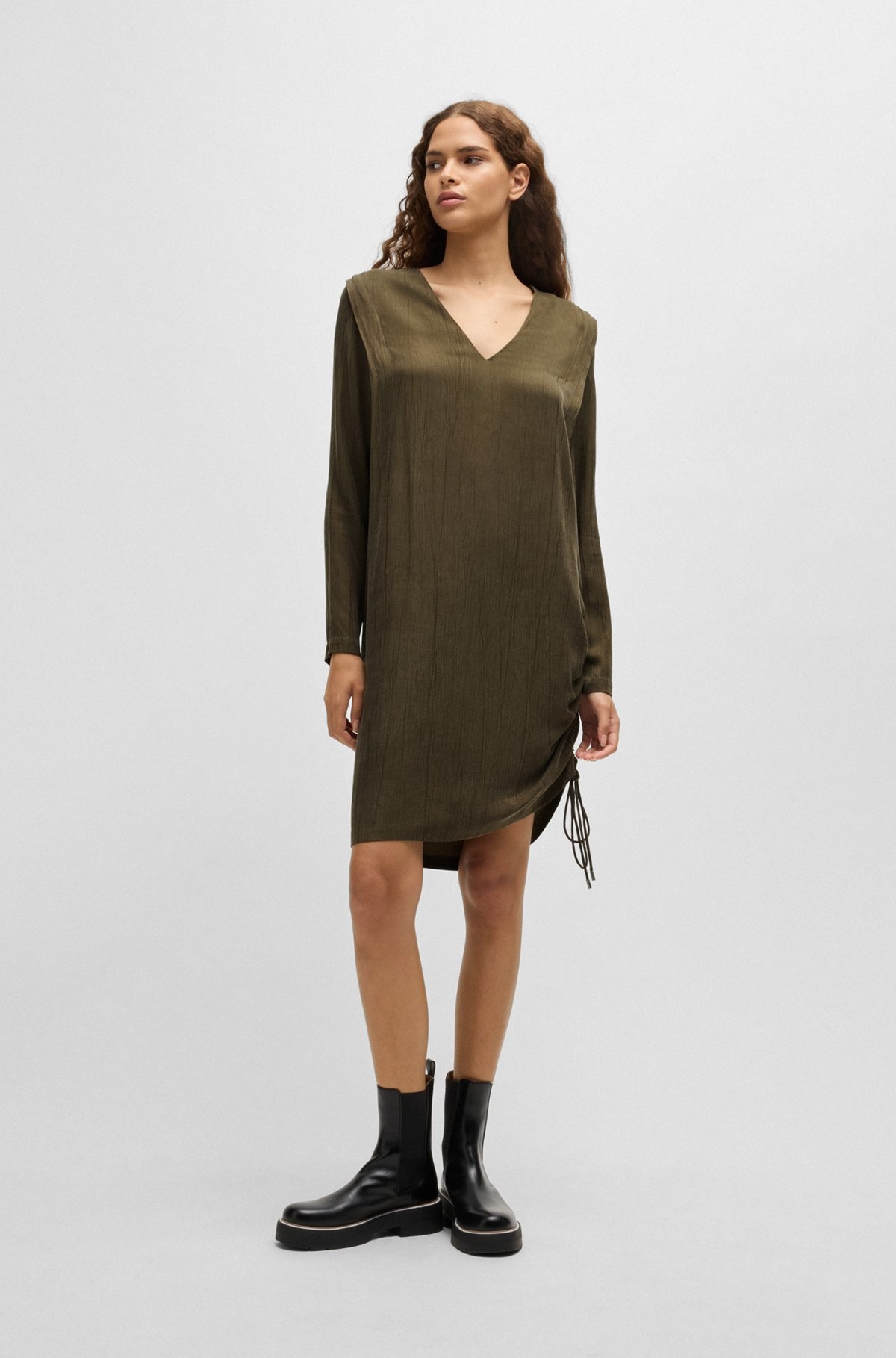 V-NECK MIDI DRESS WITH DRAWCORD DETAIL - 3