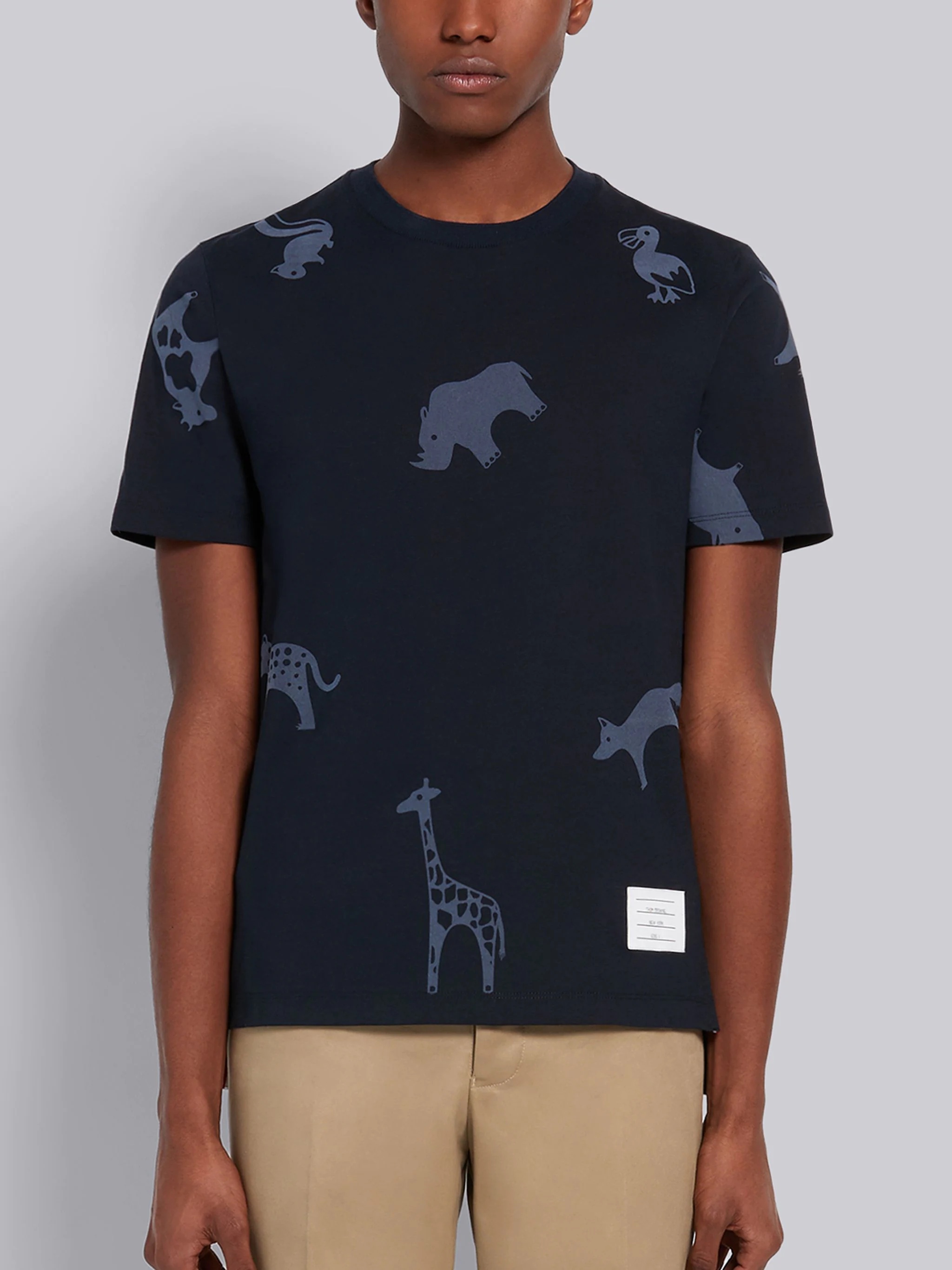 Navy Cotton Jersey Tonal Multi-Animal Icon Print Short Sleeve Tee - 1