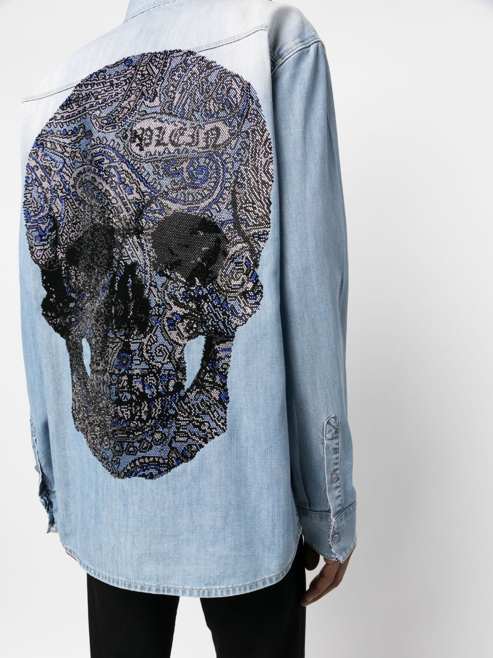 rhinestone skull-print denim shirt - 5