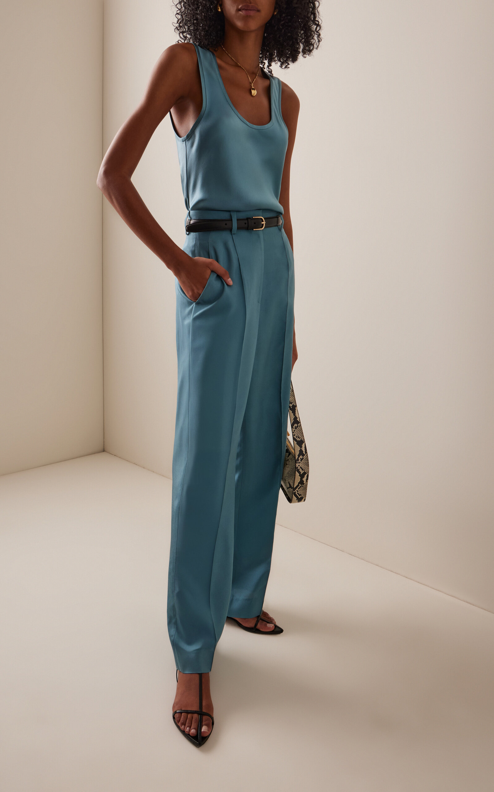 Margot Silk Crepe Tank Top blue - 3