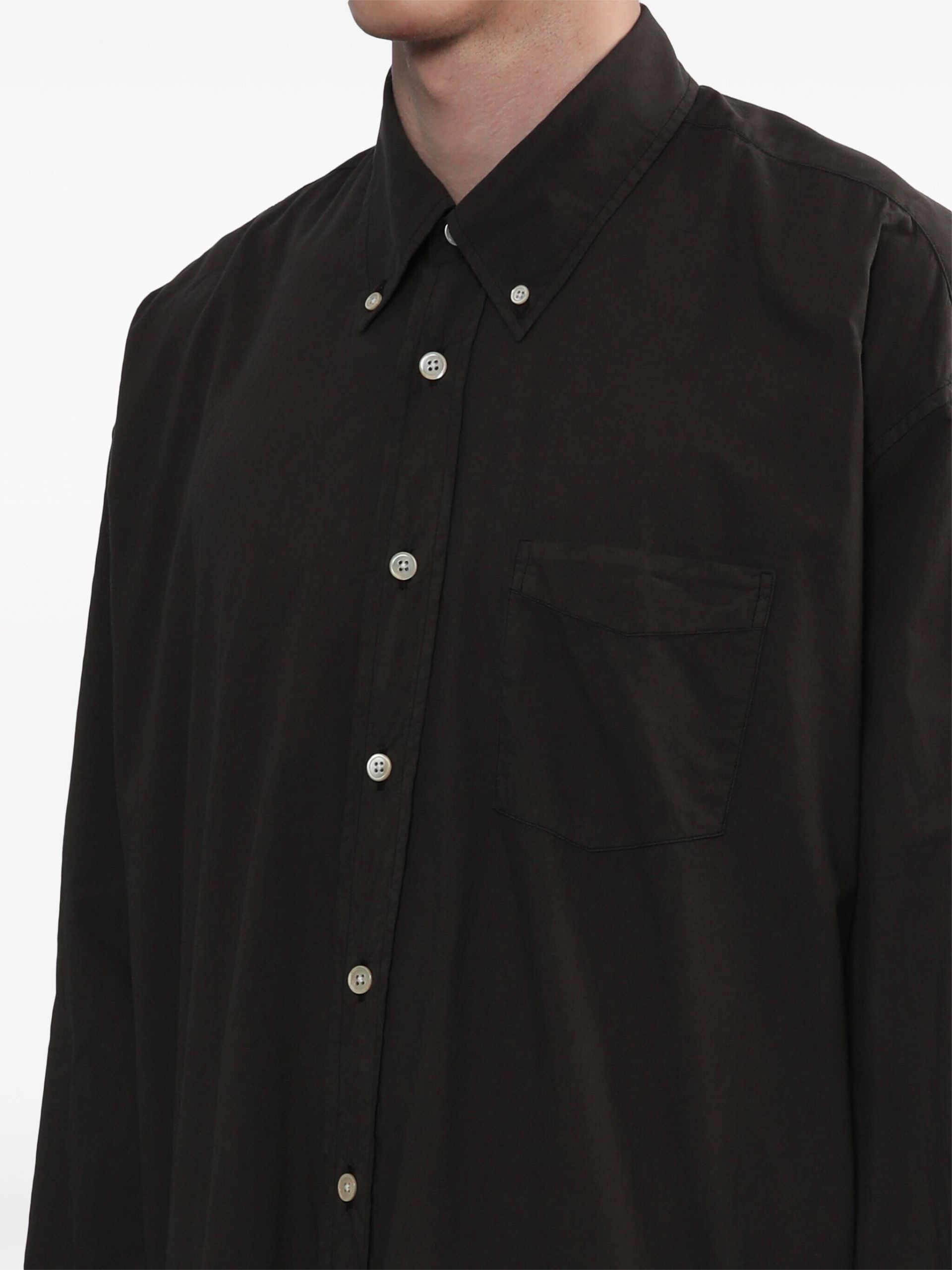 Brown Long-Sleeve Cotton Shirt - 5