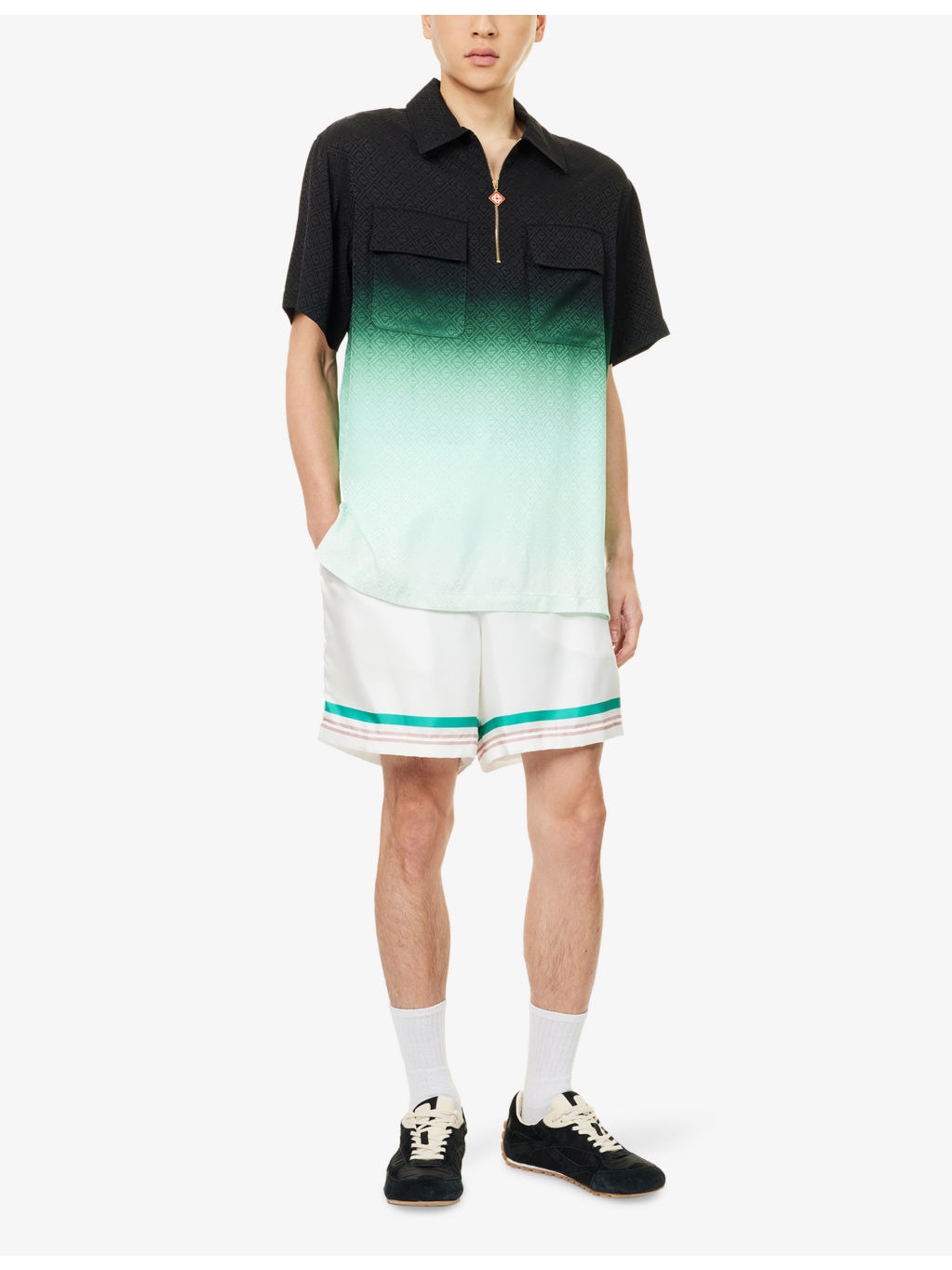 Monogram-Print Quarter-Zip Woven Polo Shirt - 2