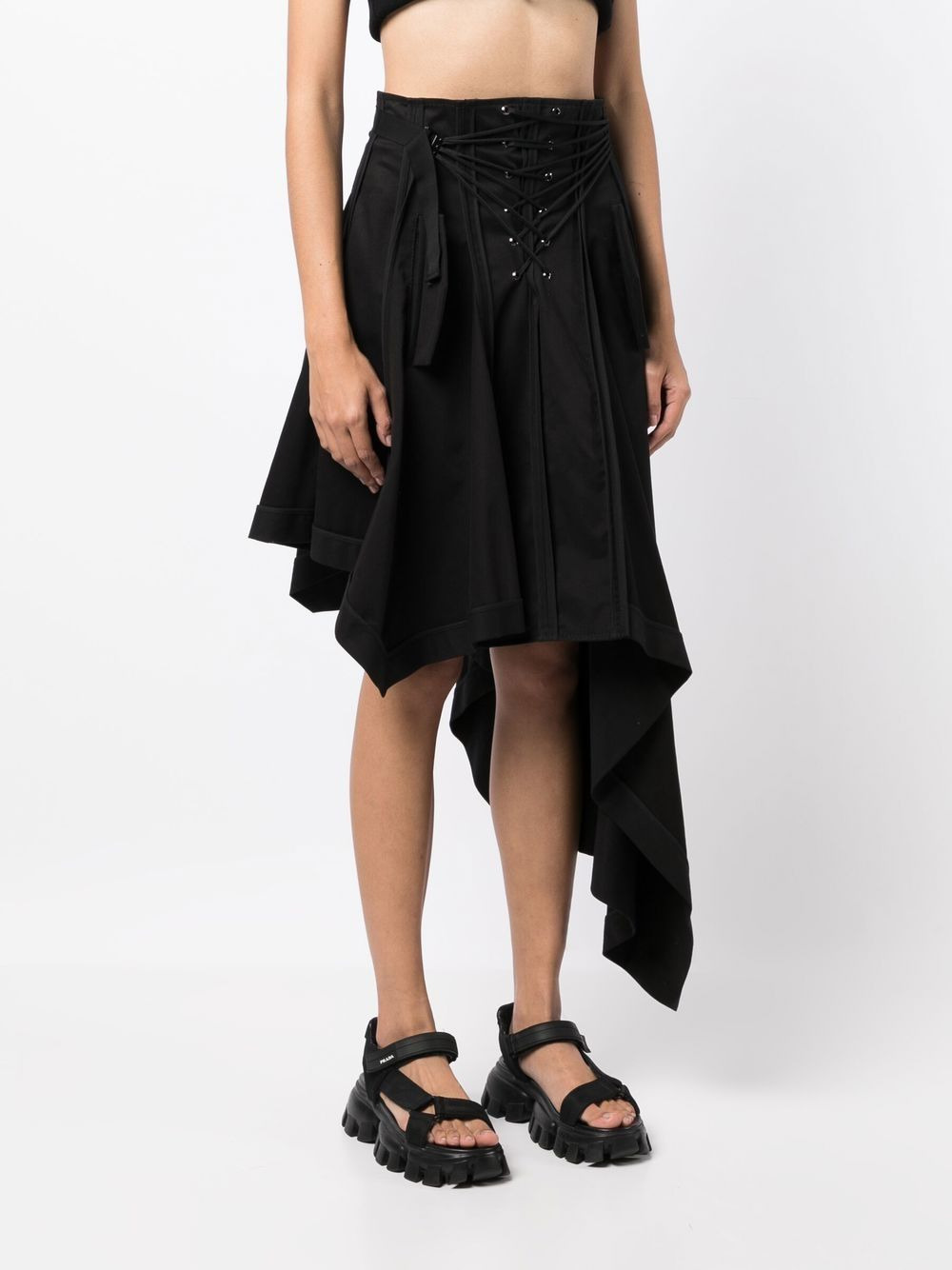 lace-up asymmetric skirt - 3