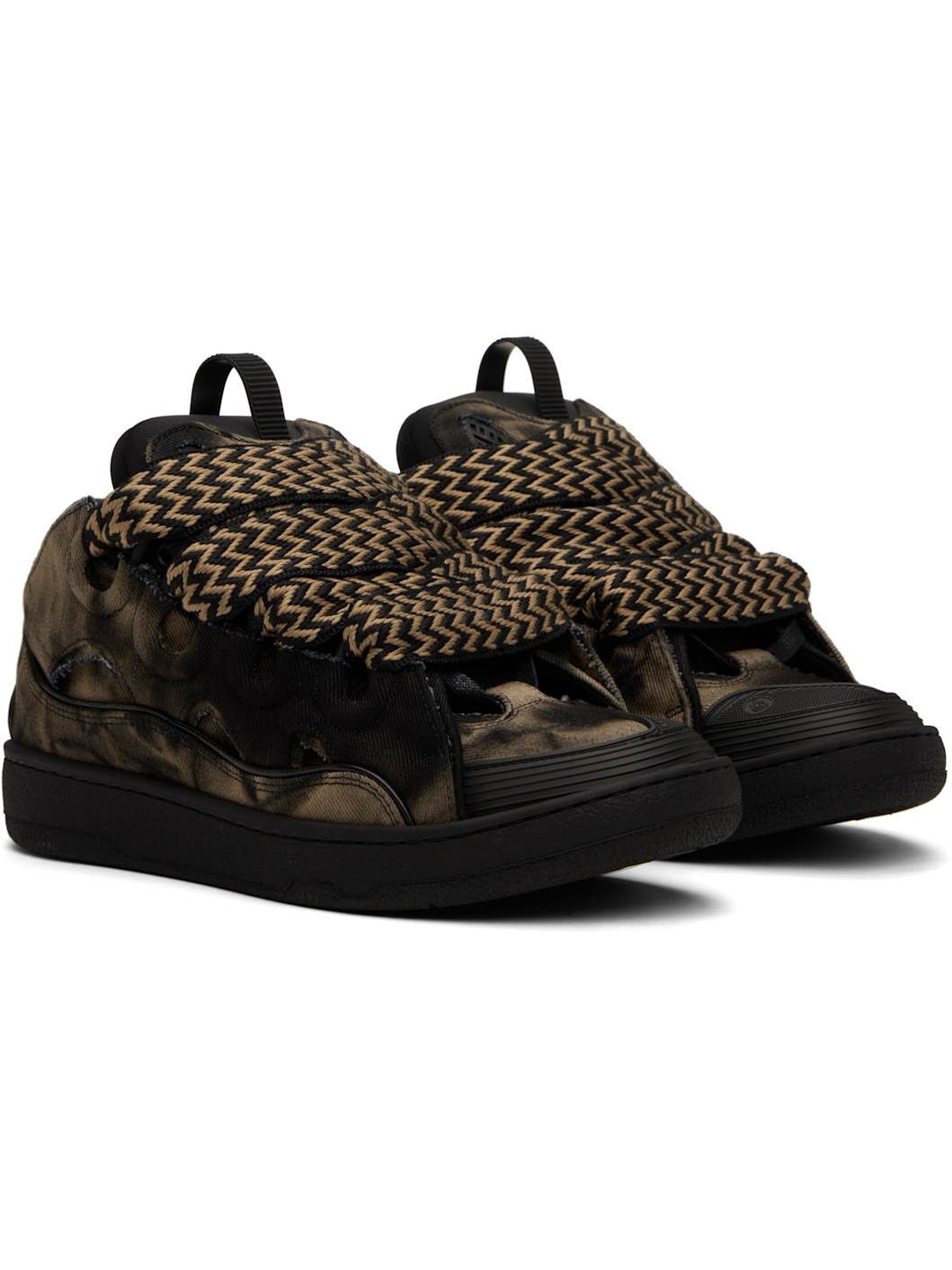 Black & Brown Curb Washed Denim Sneakers - 4
