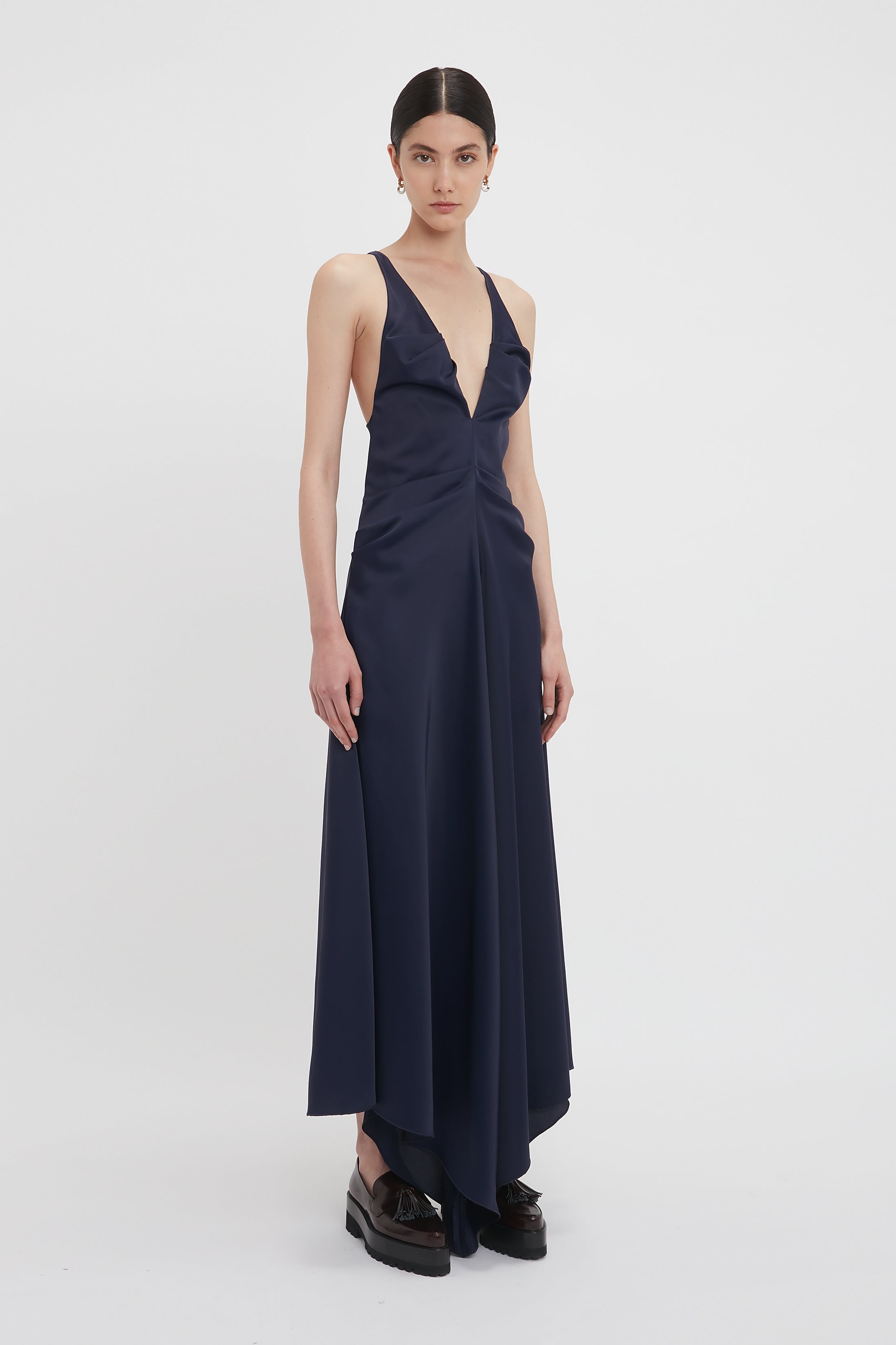 Gathered Racer Back Dress In Ink Blue - 3