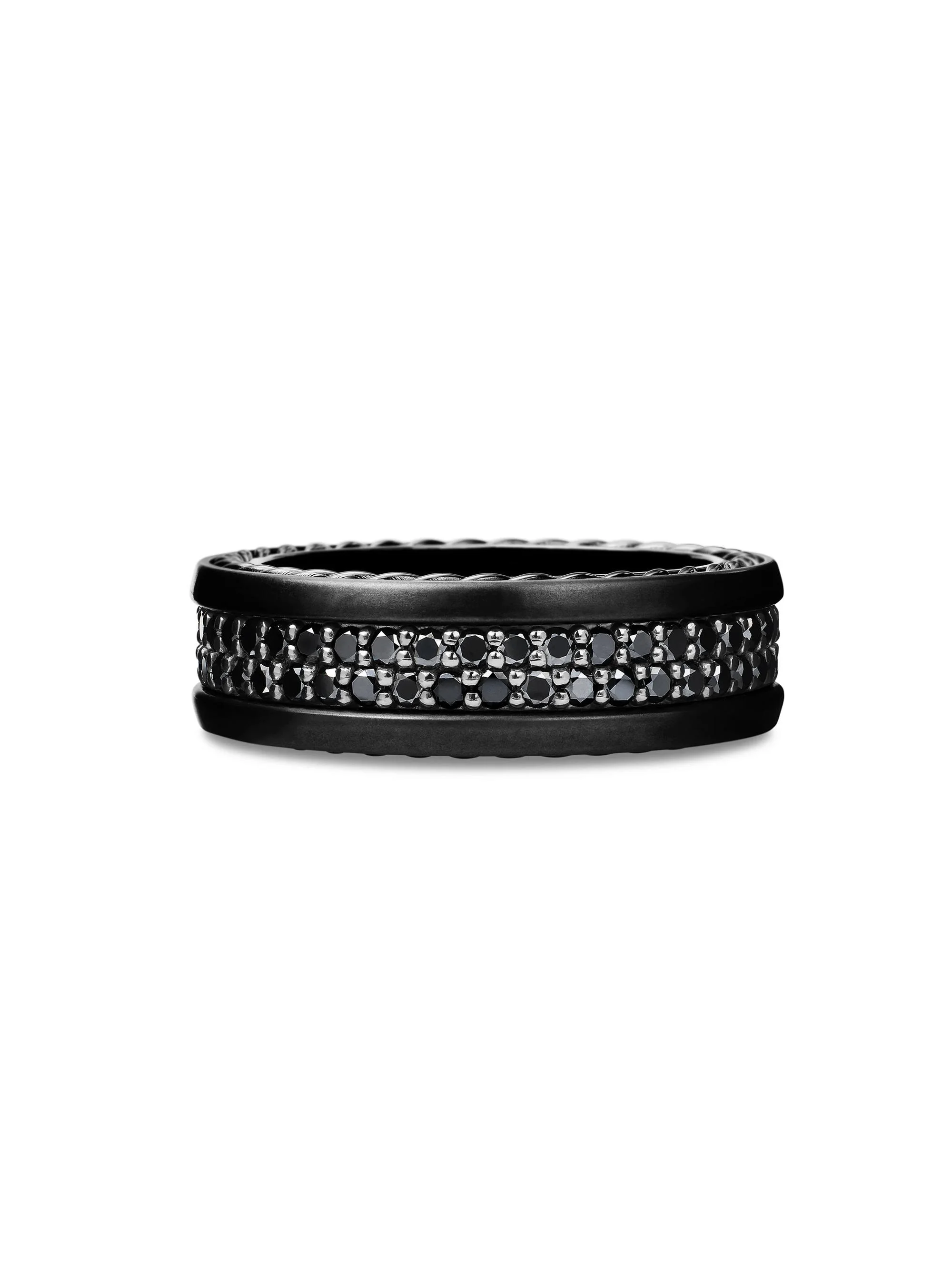 Men's Streamline Two Row Band Ring in Black Titanium with Black Diamonds - Black Diamond - 1