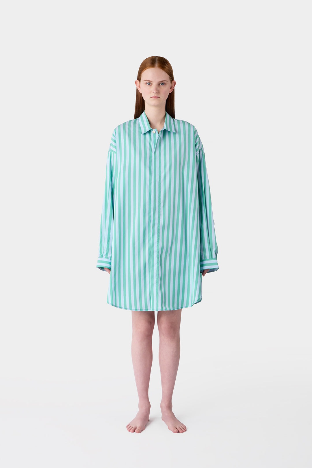 MEGA OVER SHIRT / green & azure stripes - 4