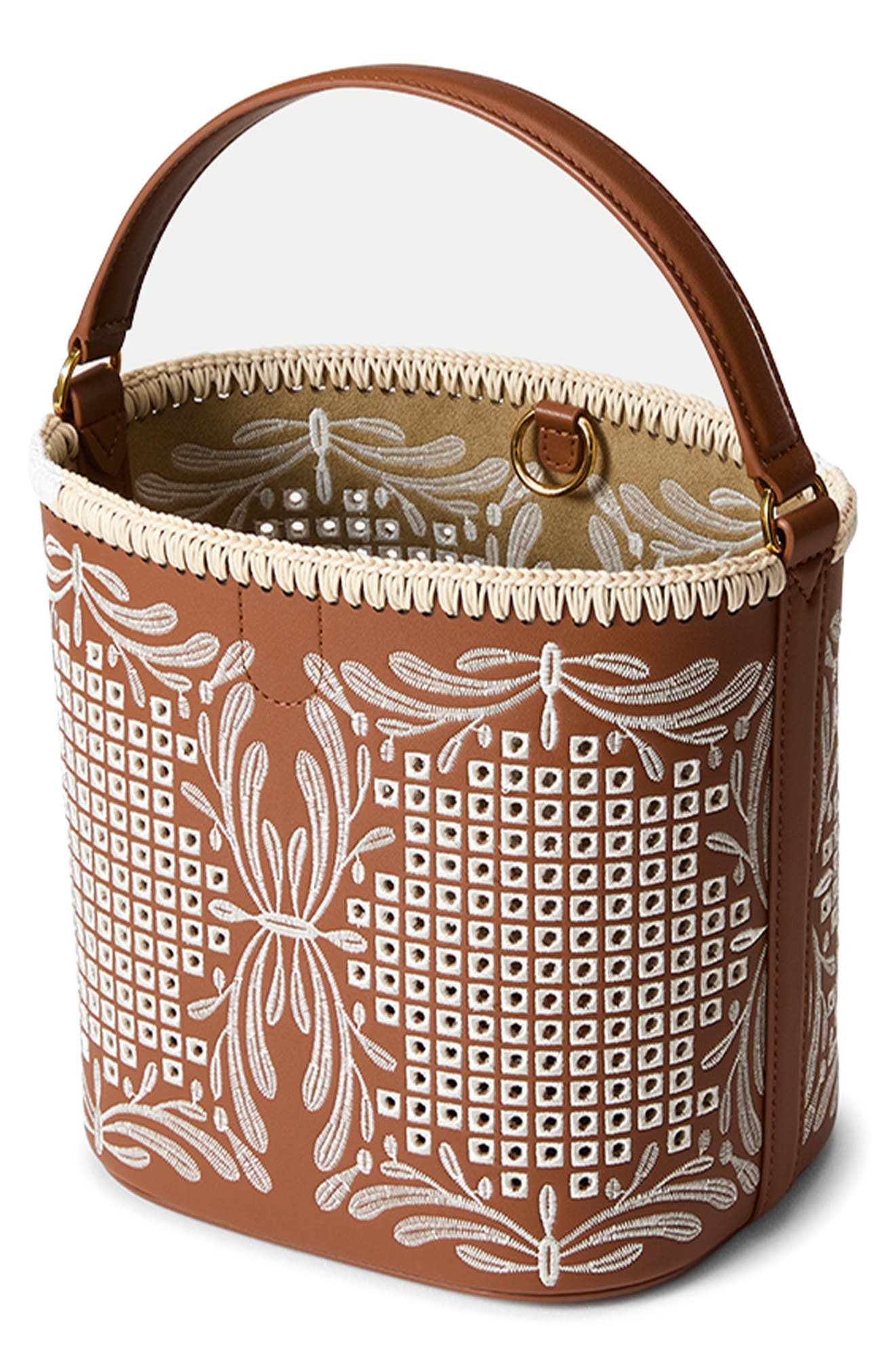 Veronica Beard Small Feed Embroidered Leather Top Handle Bag in Hazelwood /Natural at Nordstrom - 3